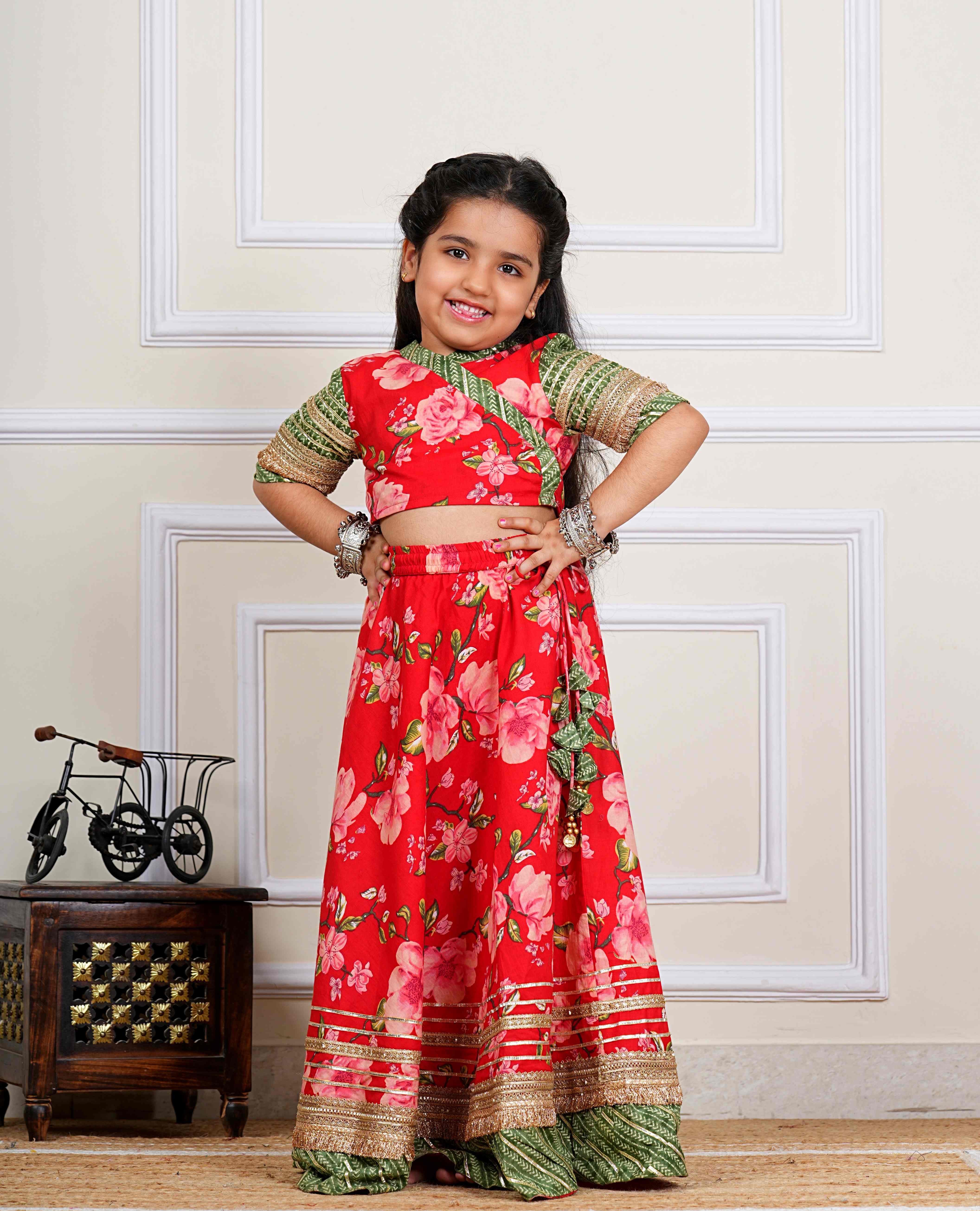 Handcrafted Floral Lehenga Choli Set for Girls
