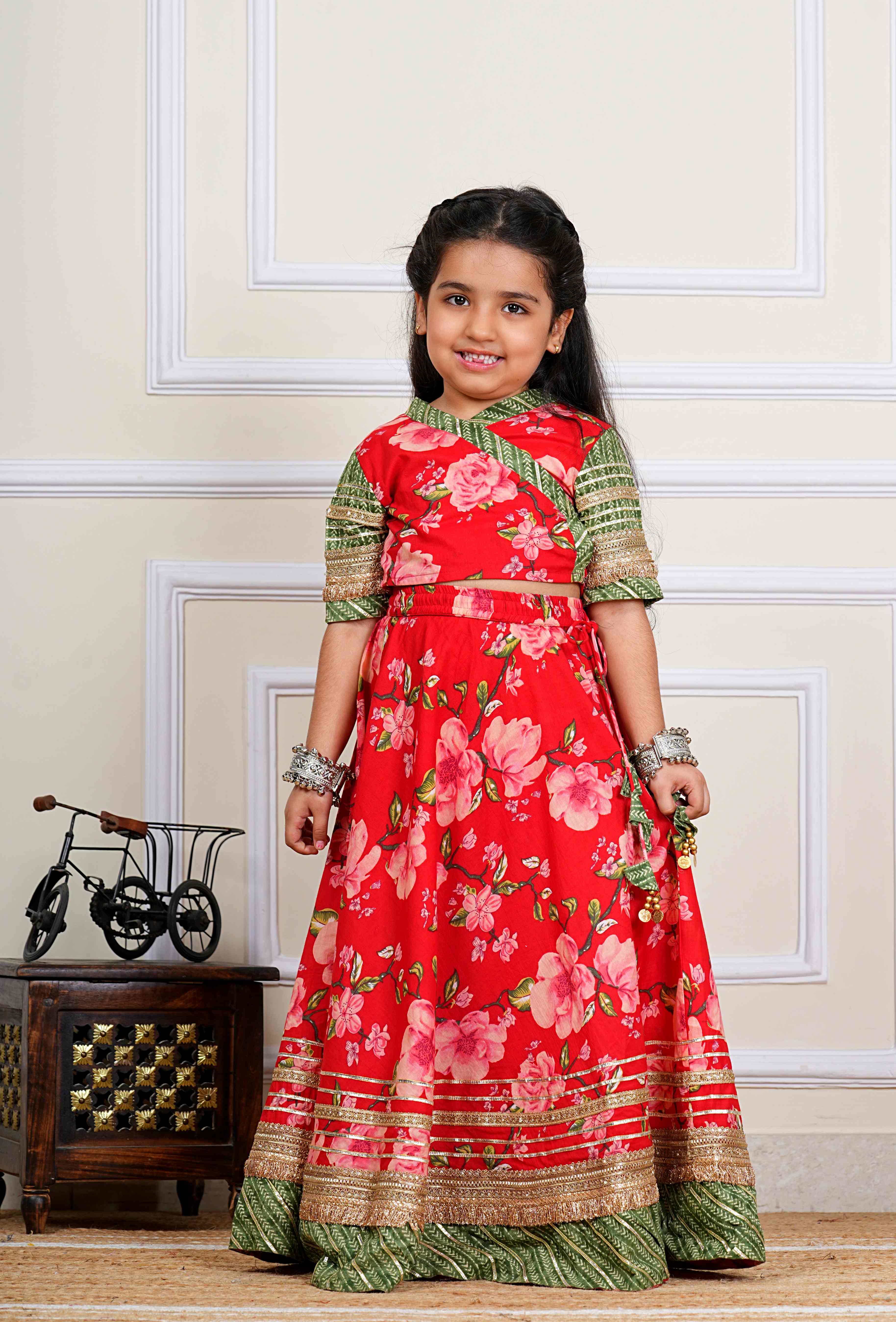 Handcrafted Floral Lehenga Choli Set for Girls