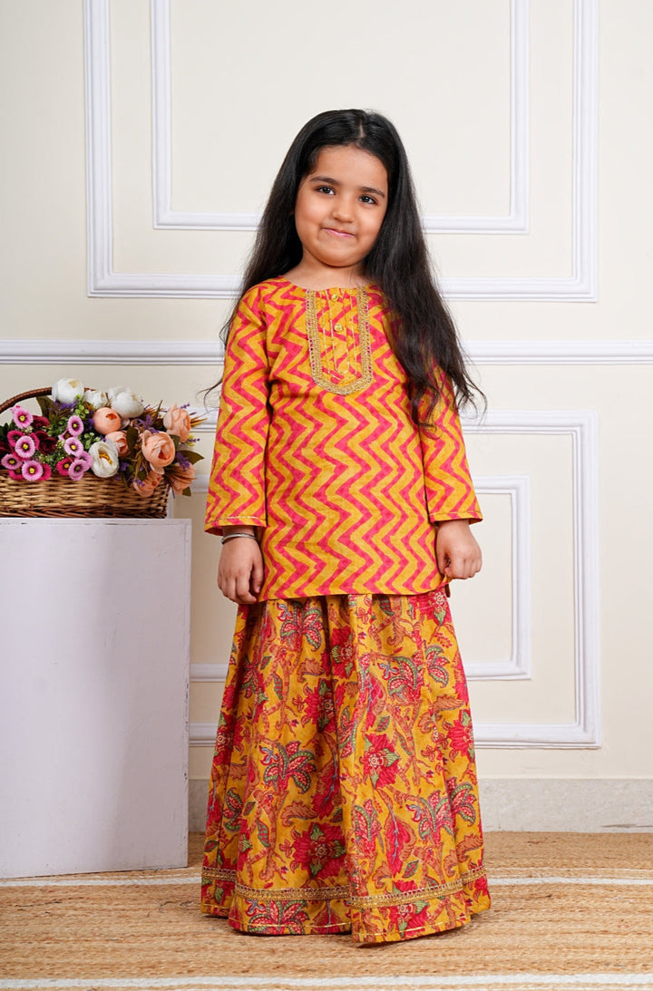 Pure Cotton Ethnic Straight Kurti with Skirt For Girls