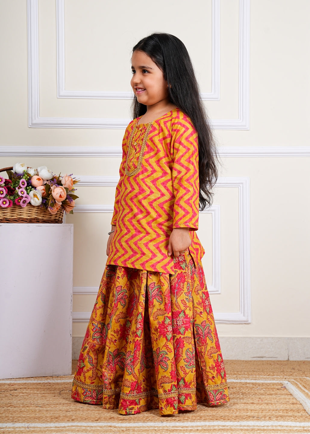 Pure Cotton Ethnic Straight Kurti with Skirt For Girls