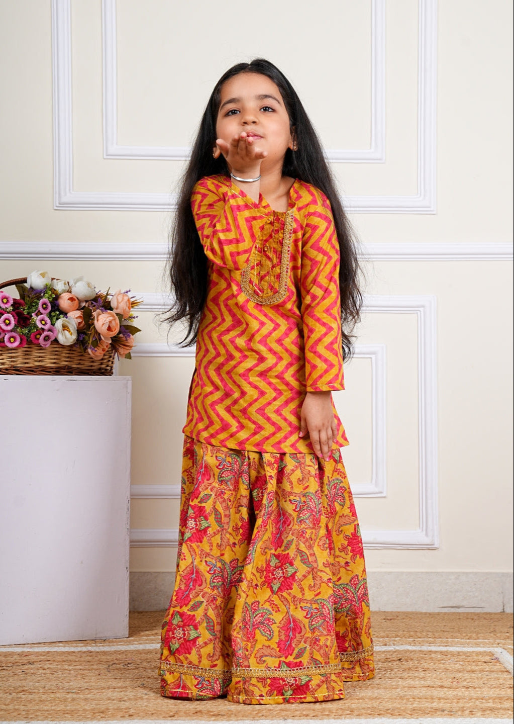 Pure Cotton Ethnic Straight Kurti with Skirt For Girls