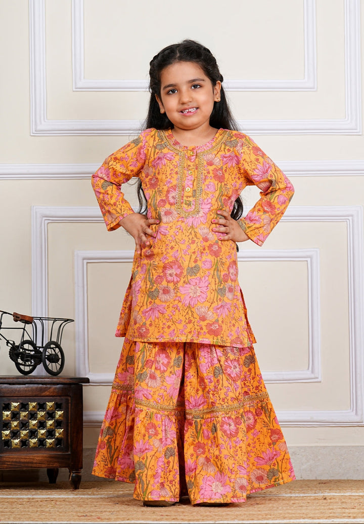 Jaipuri Cotton Kurti and Sharara Set for Girls