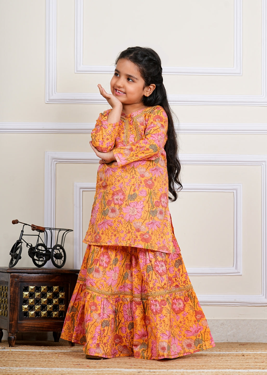 Jaipuri Cotton Kurti and Sharara Set for Girls