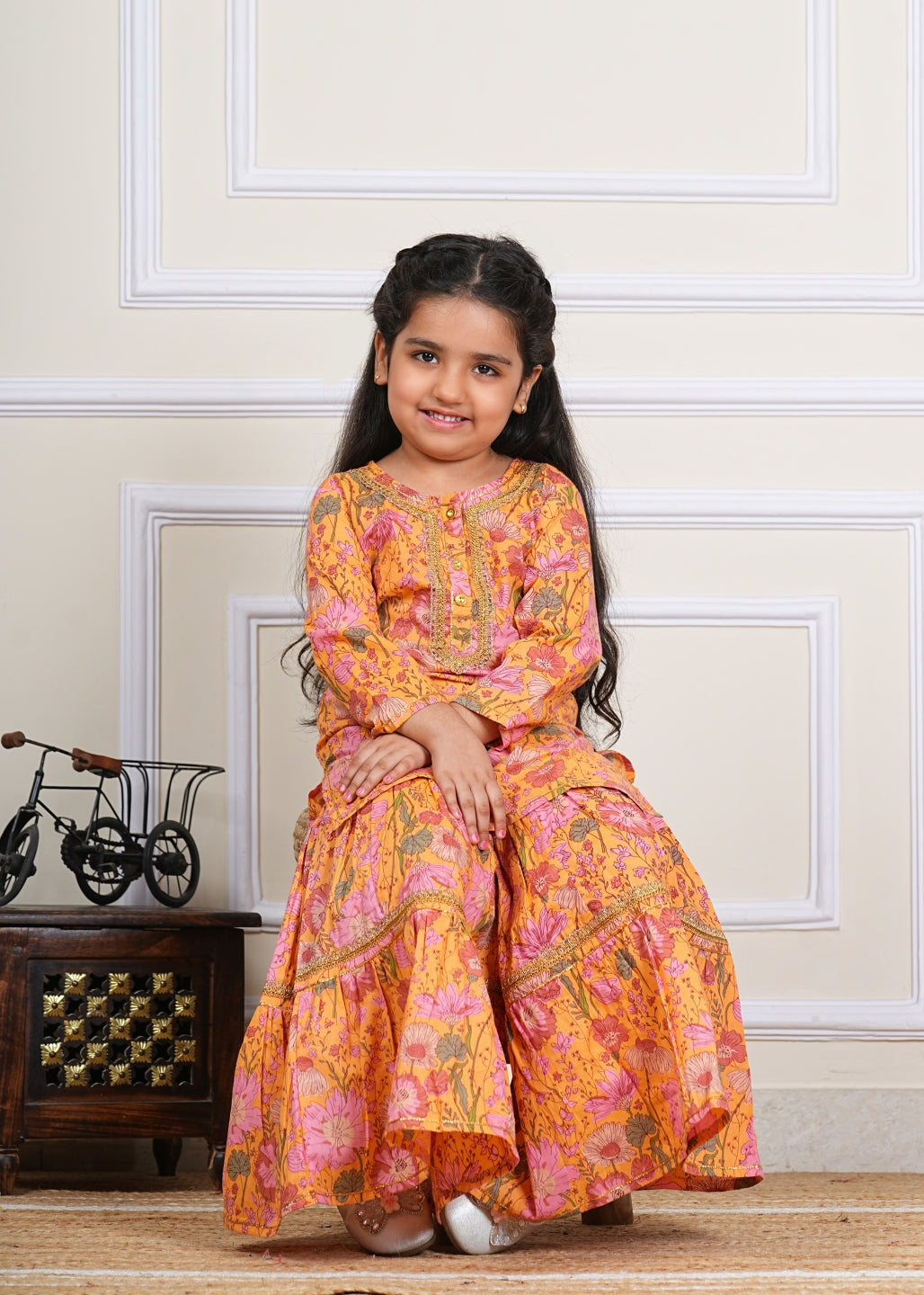 Jaipuri Cotton Kurti and Sharara Set for Girls