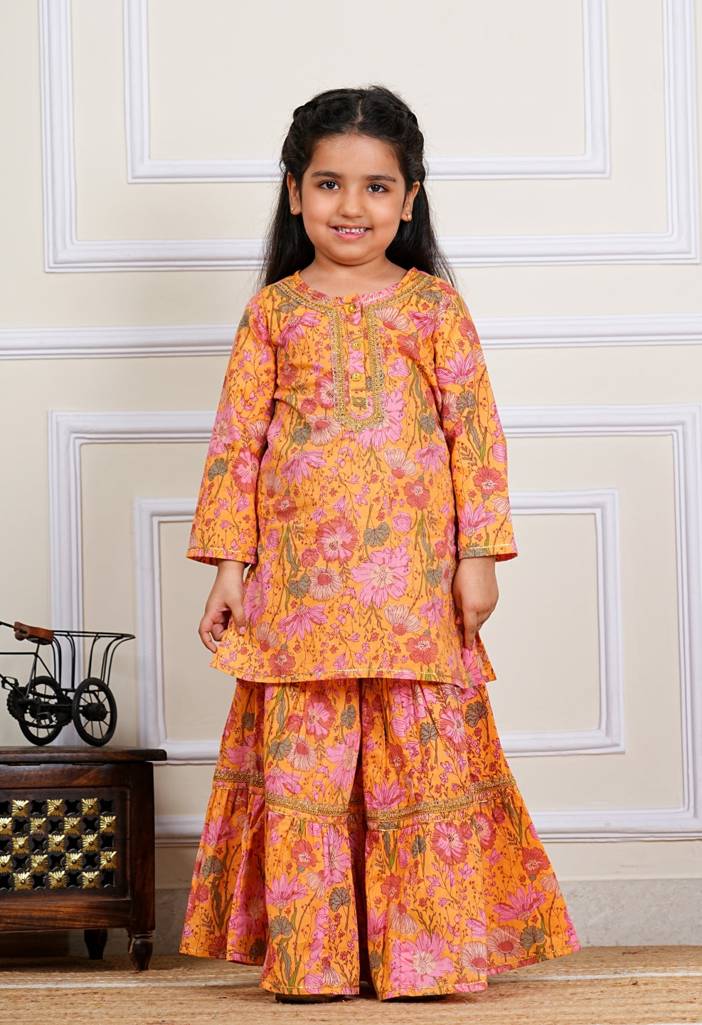 Jaipuri Cotton Kurti and Sharara Set for Girls