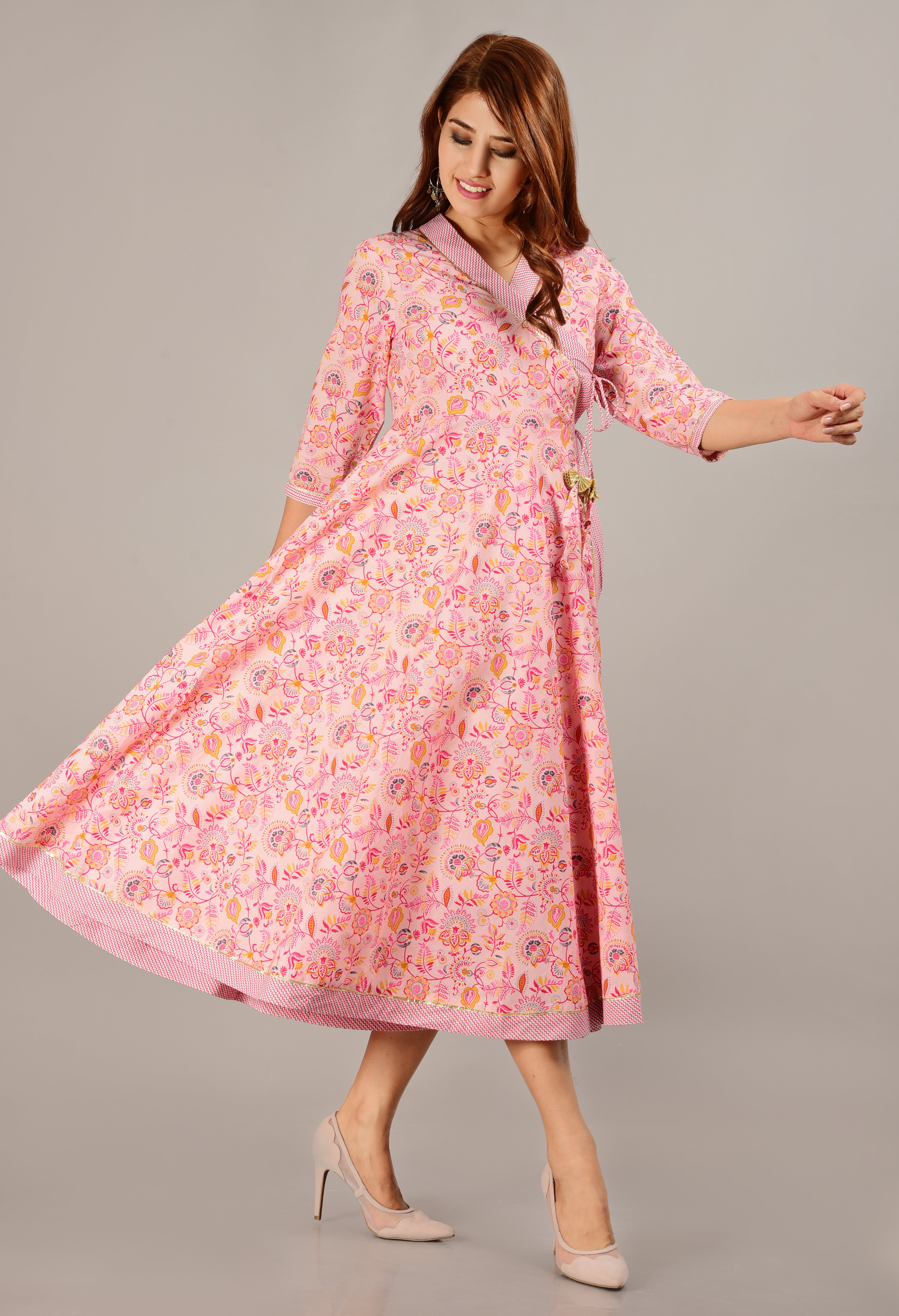 Rajasthani Heritage Pink Angrakha Kurta for Women