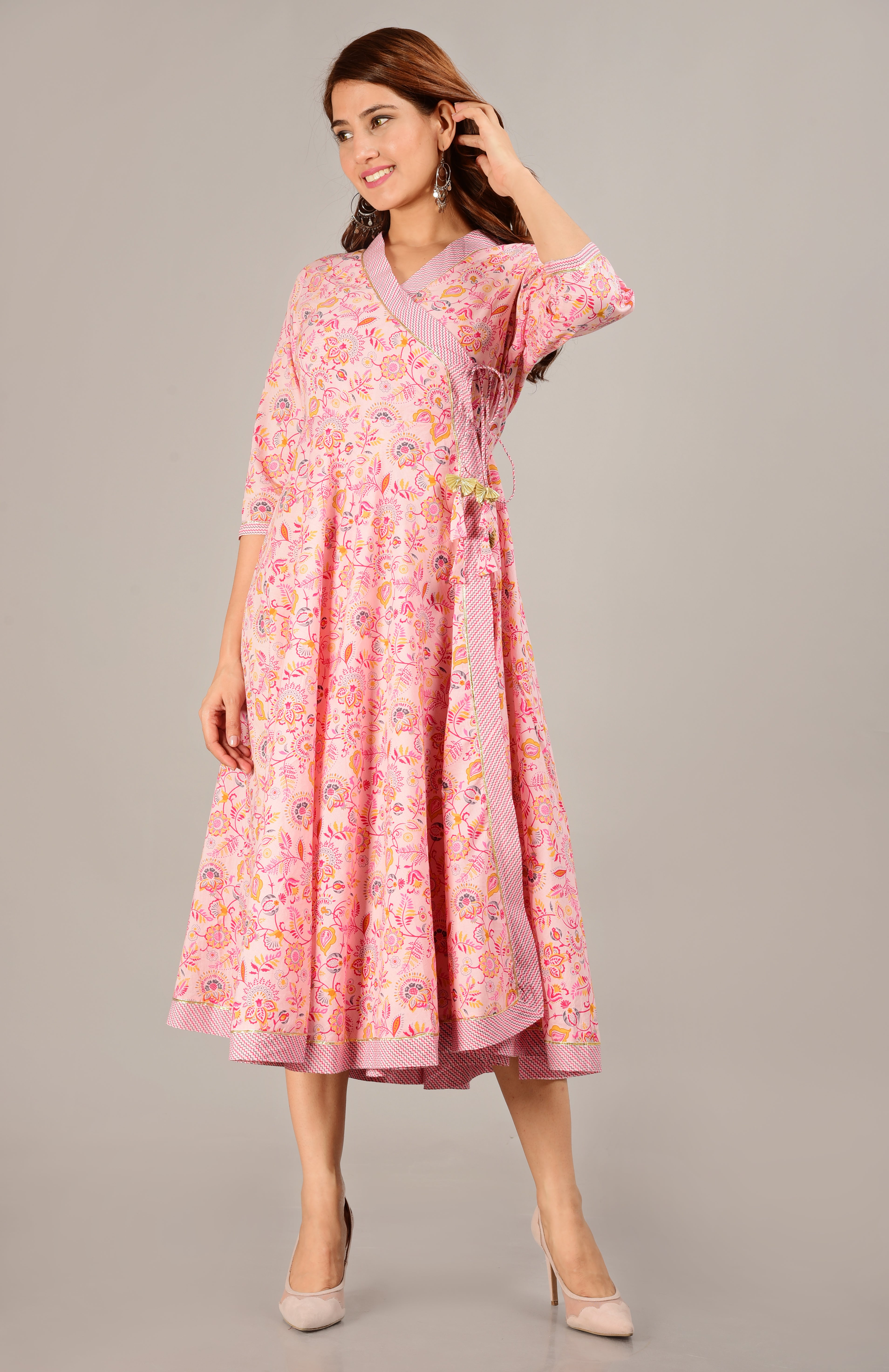 Rajasthani Heritage Pink Angrakha Kurta for Women