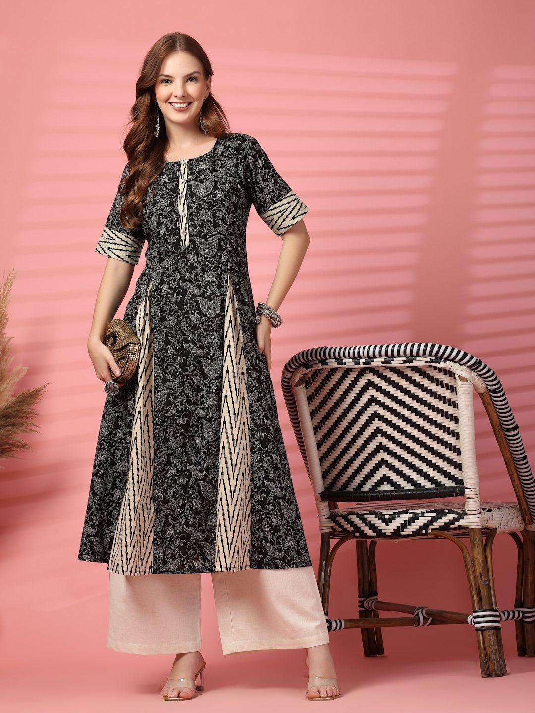 Heritage Print Fit & Flare Kurta Only For Women
