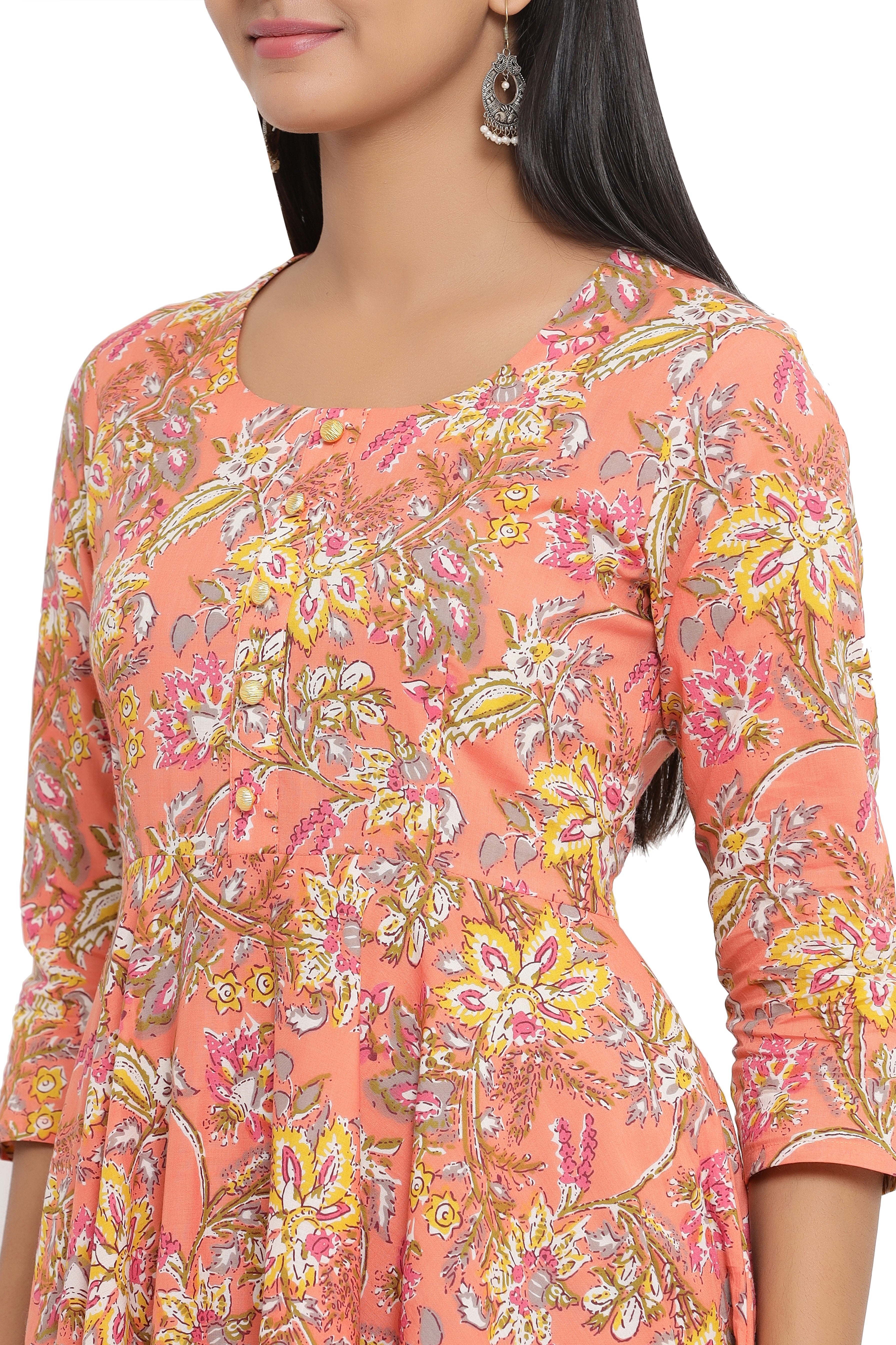 Handcrafted Sanganeri Printed Flared Kurta for Women