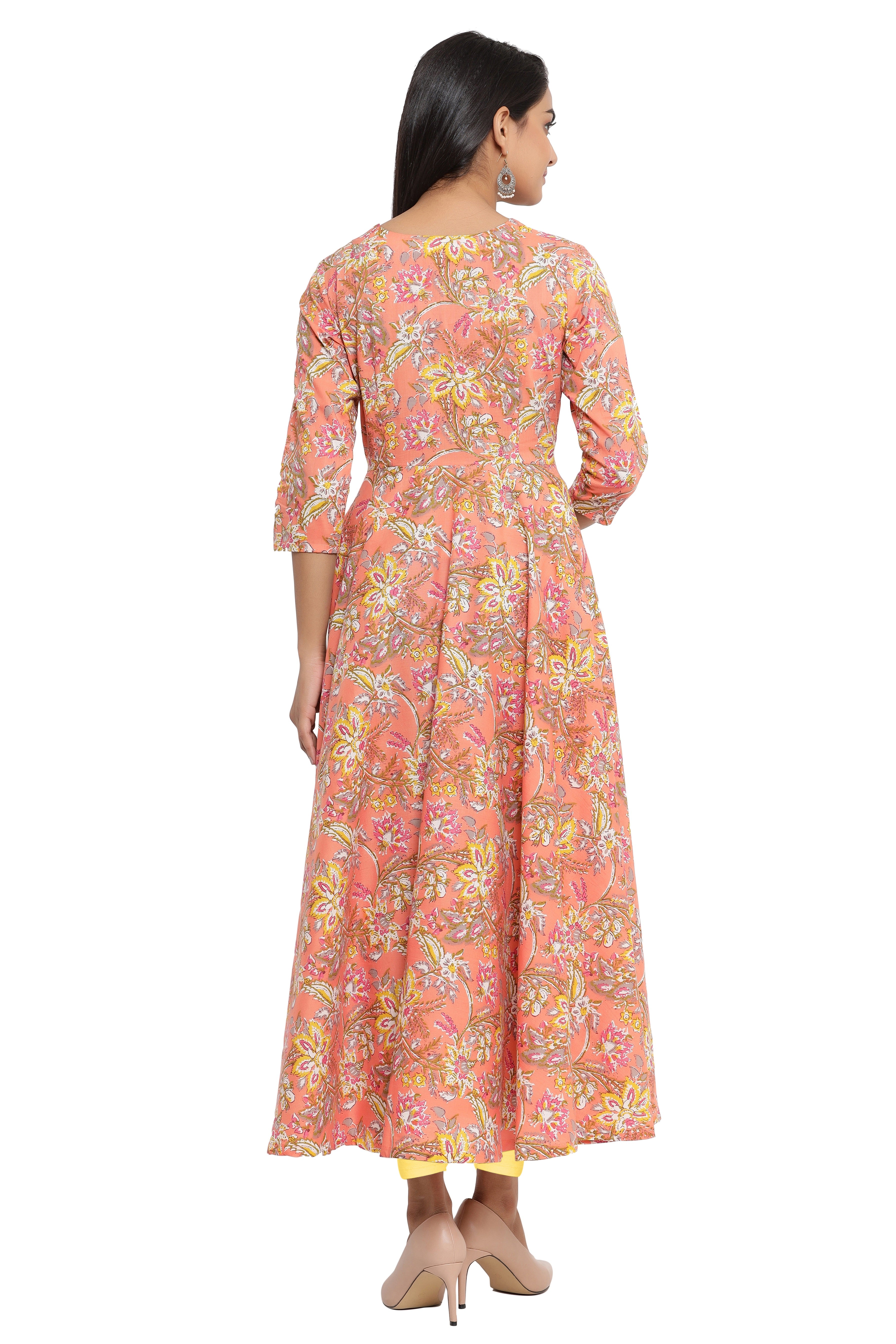 Handcrafted Sanganeri Printed Flared Kurta for Women