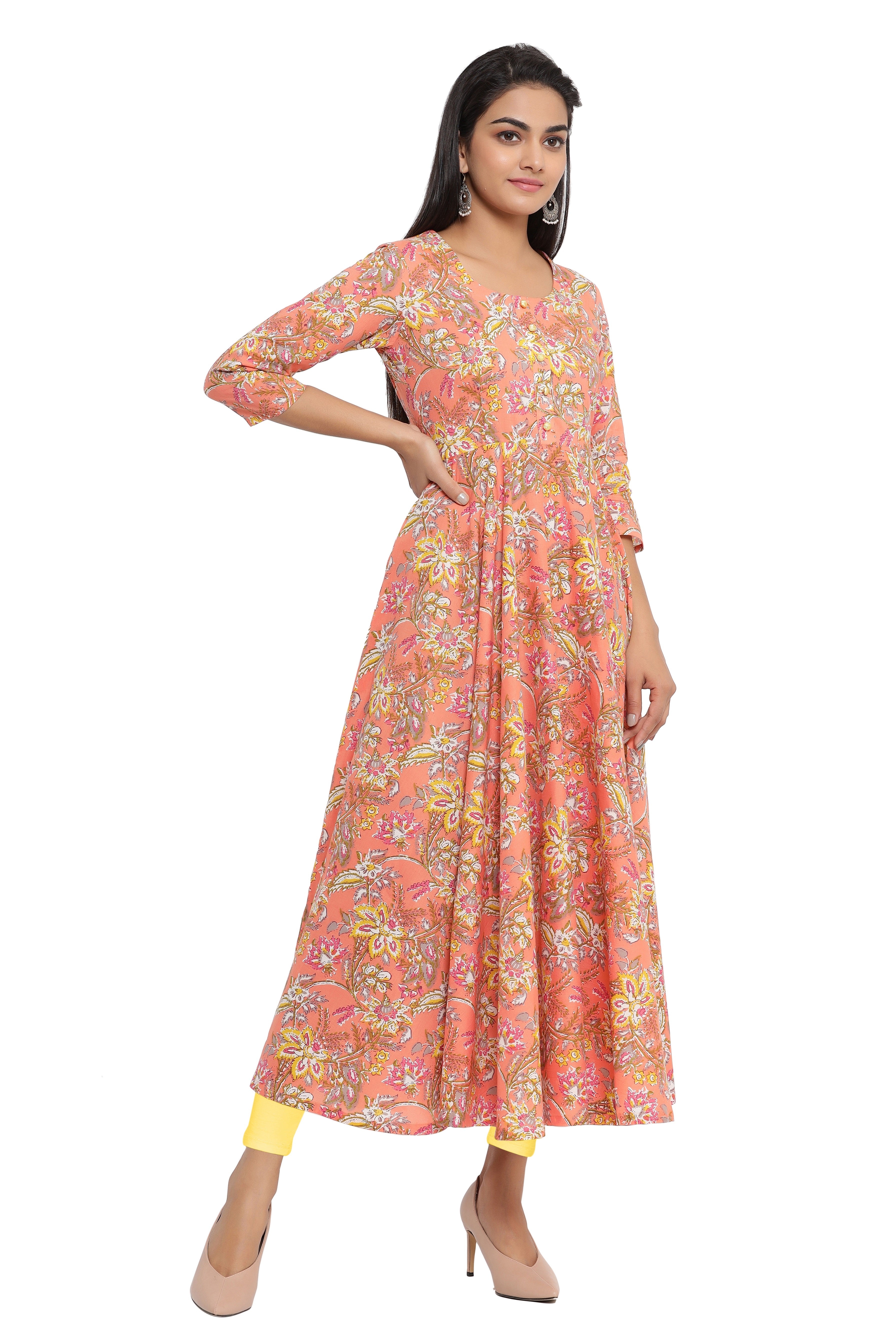 Handcrafted Sanganeri Printed Flared Kurta for Women