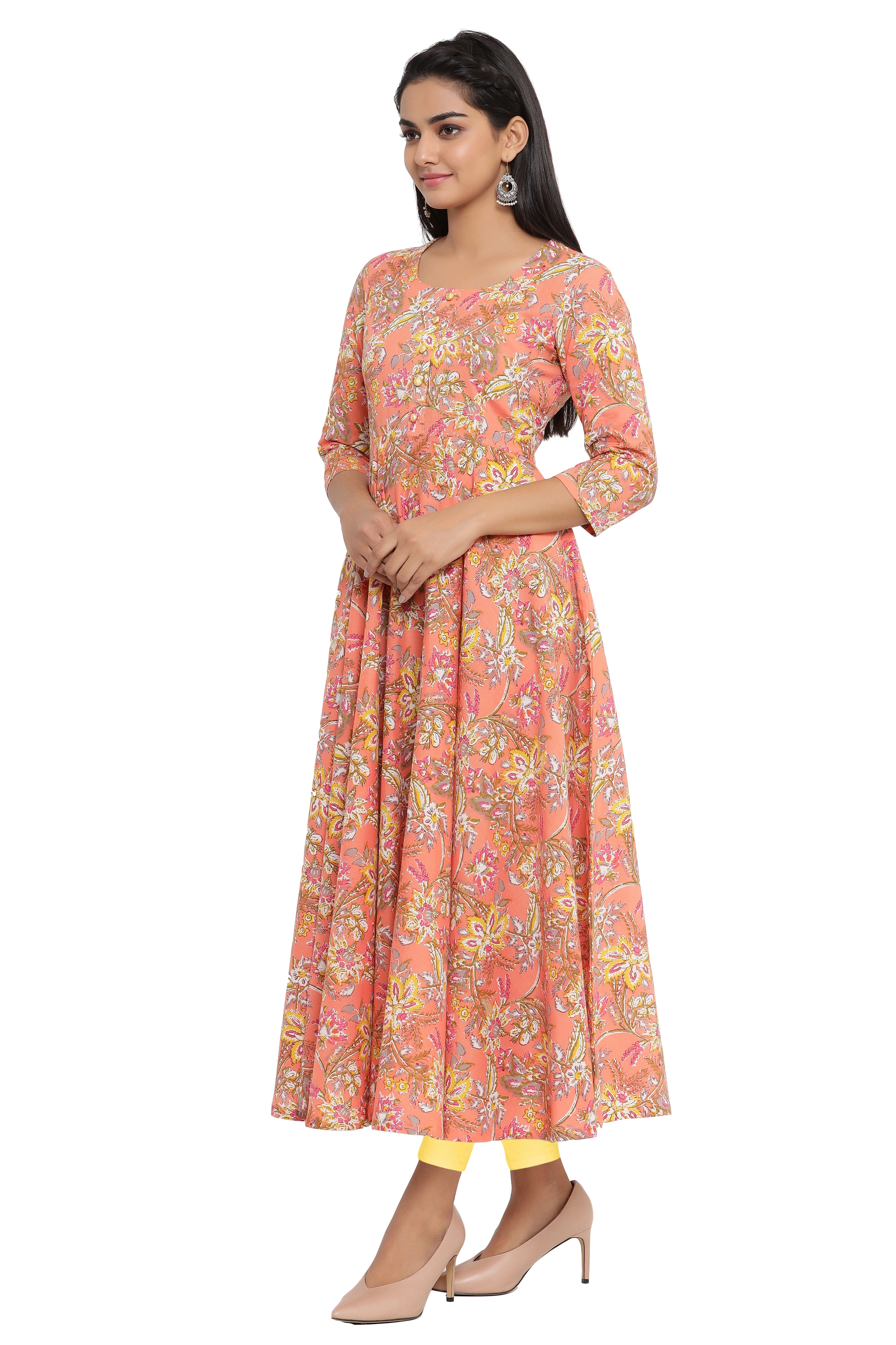 Handcrafted Sanganeri Printed Flared Kurta for Women
