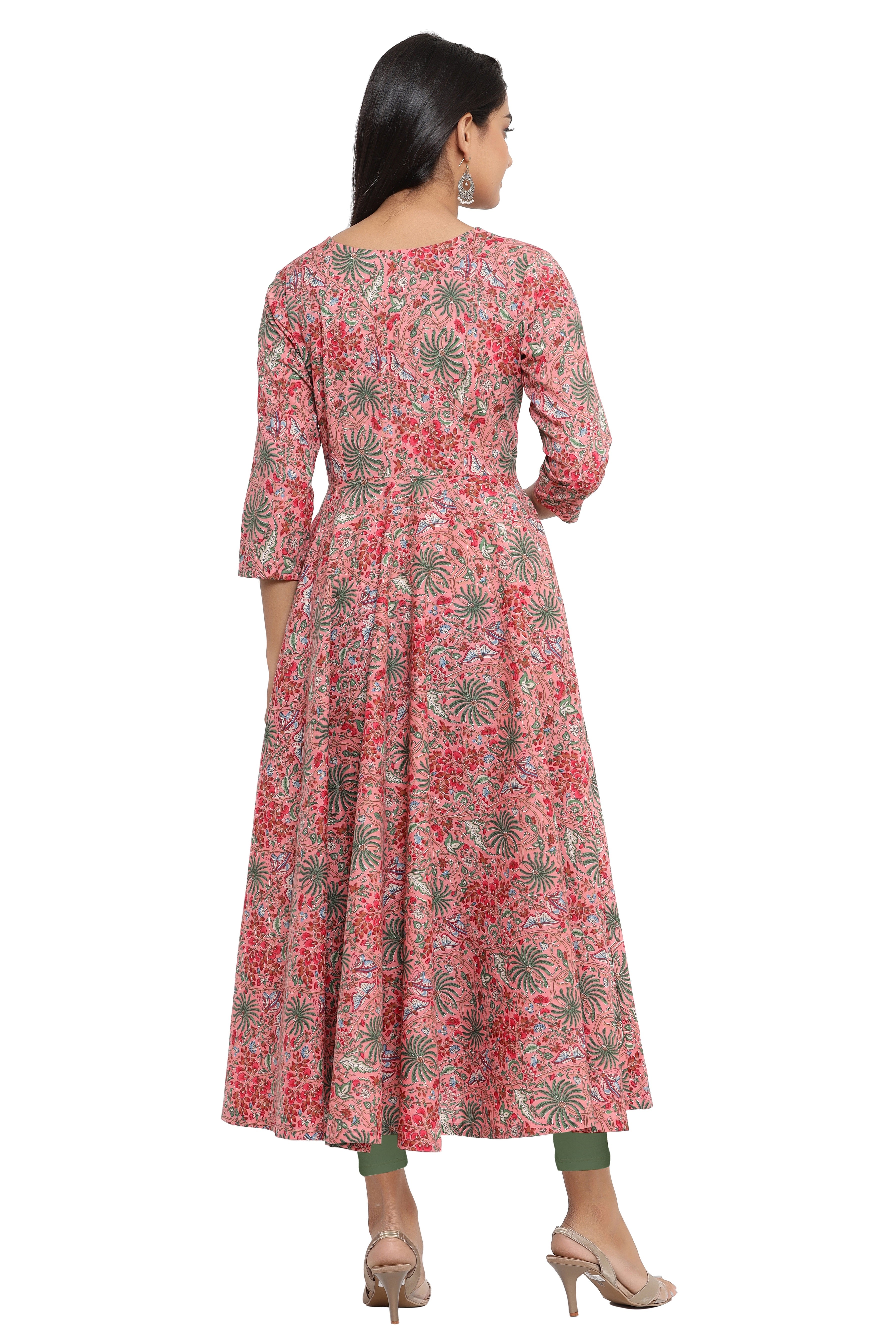 Handcrafted Sanganeri Printed Flared Kurta for Women