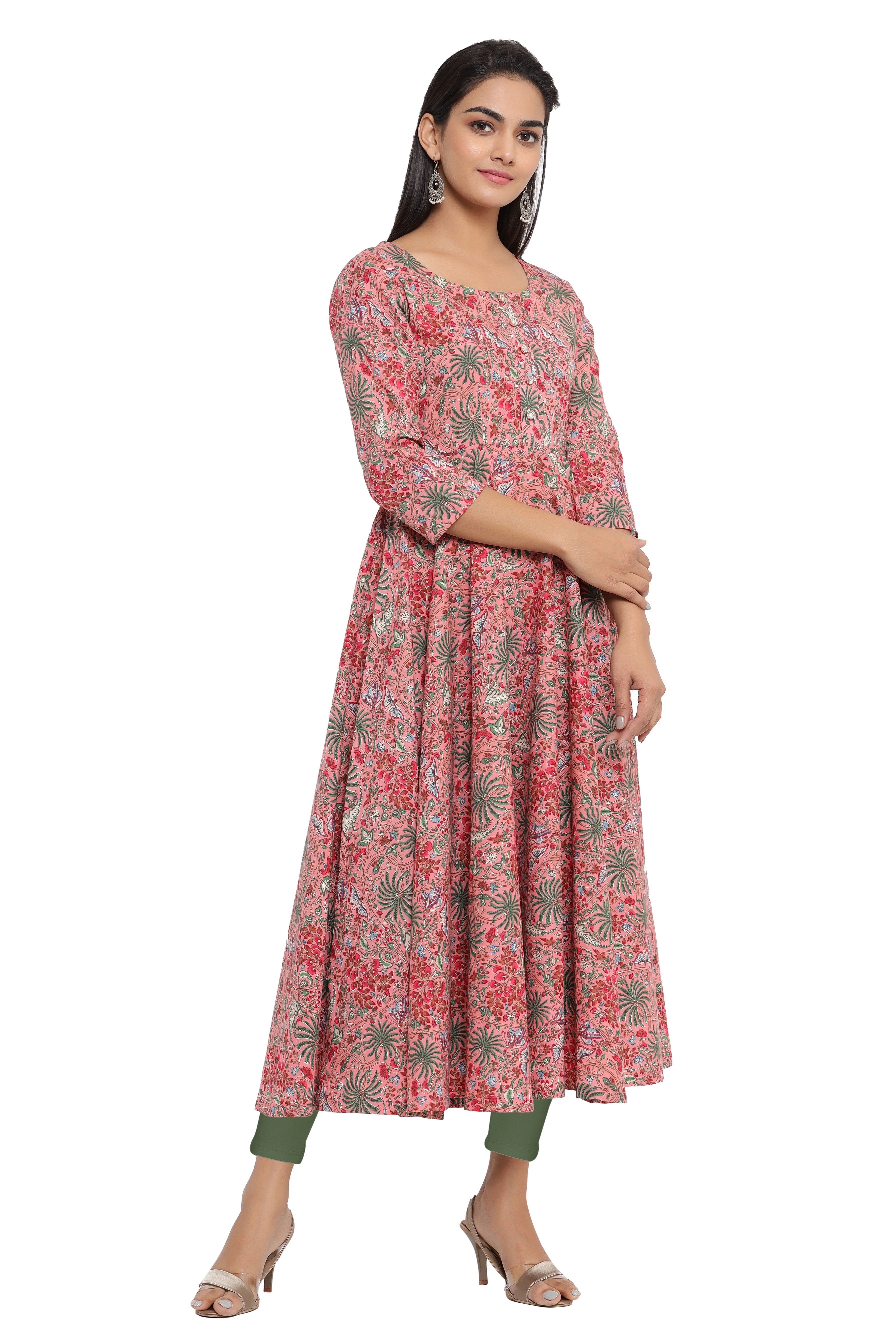 Handcrafted Sanganeri Printed Flared Kurta for Women