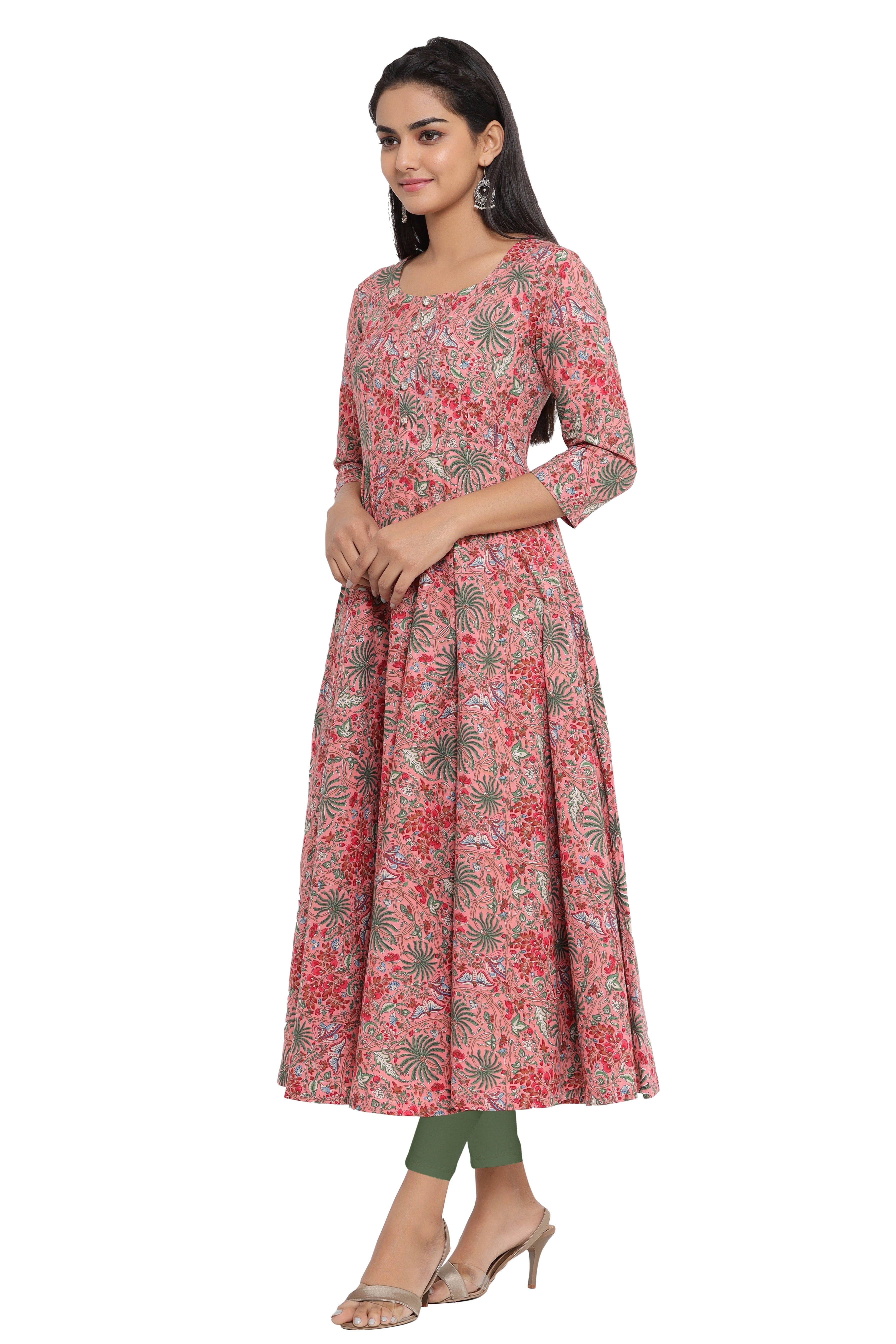Handcrafted Sanganeri Printed Flared Kurta for Women