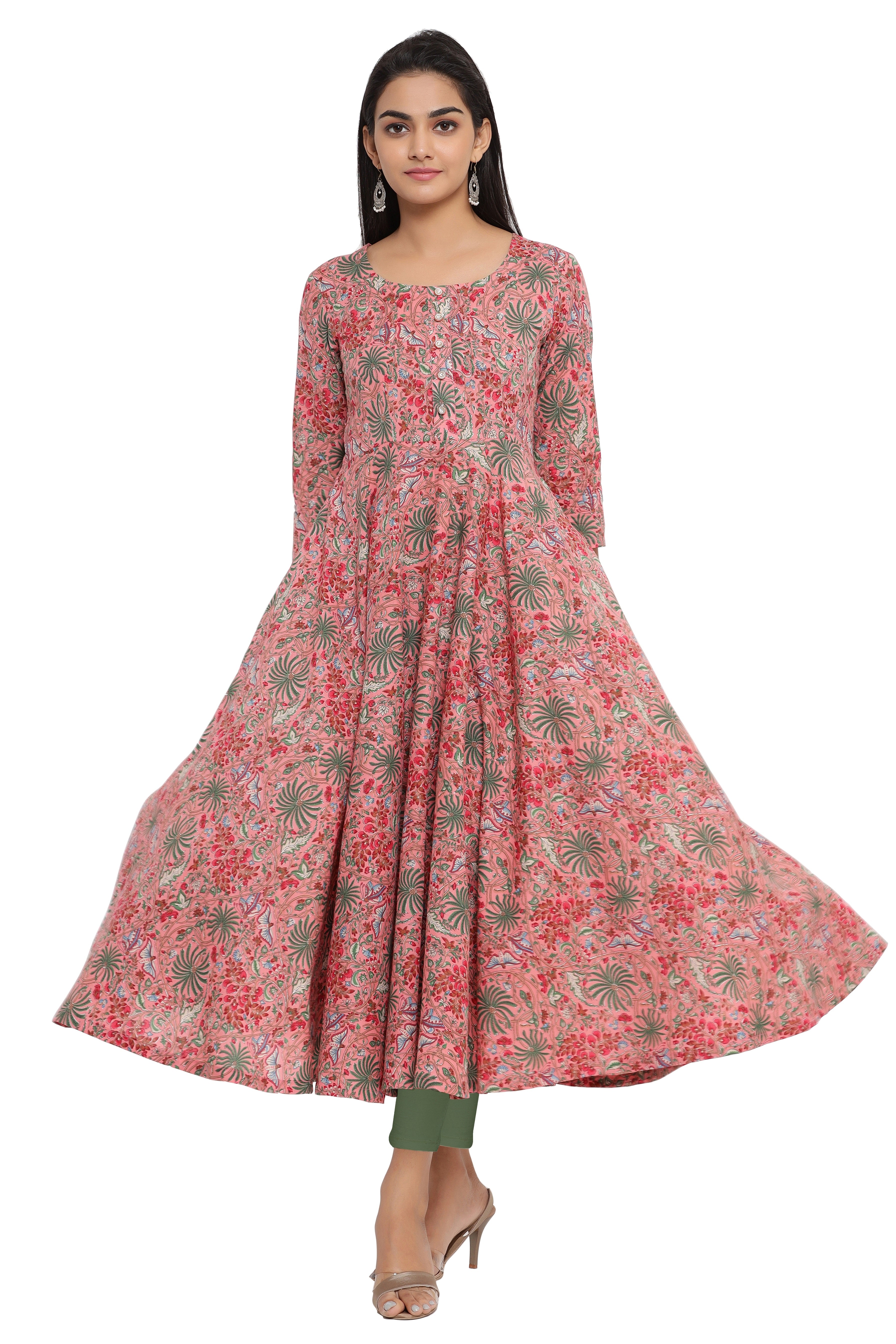 Handcrafted Sanganeri Printed Flared Kurta for Women