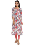 White Traditional Jaipuri Straight Kurta For Women