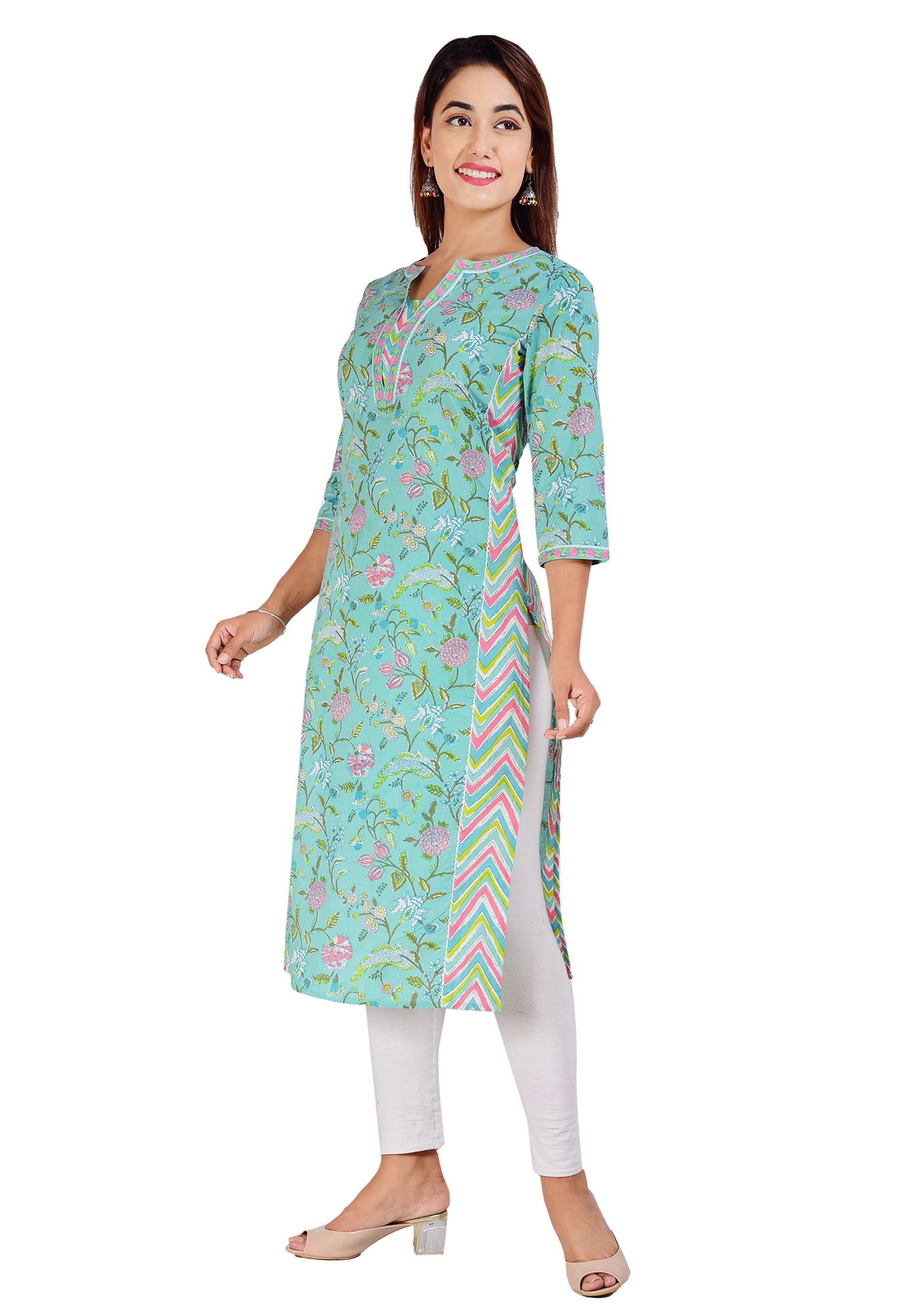 Sea Green Traditional Jaipuri Kurta For Women
