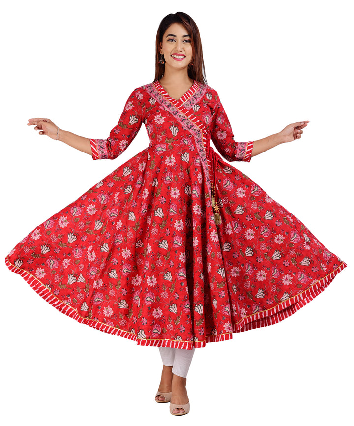 Rajasthani Heritage Red Angrakha Kurta for Women