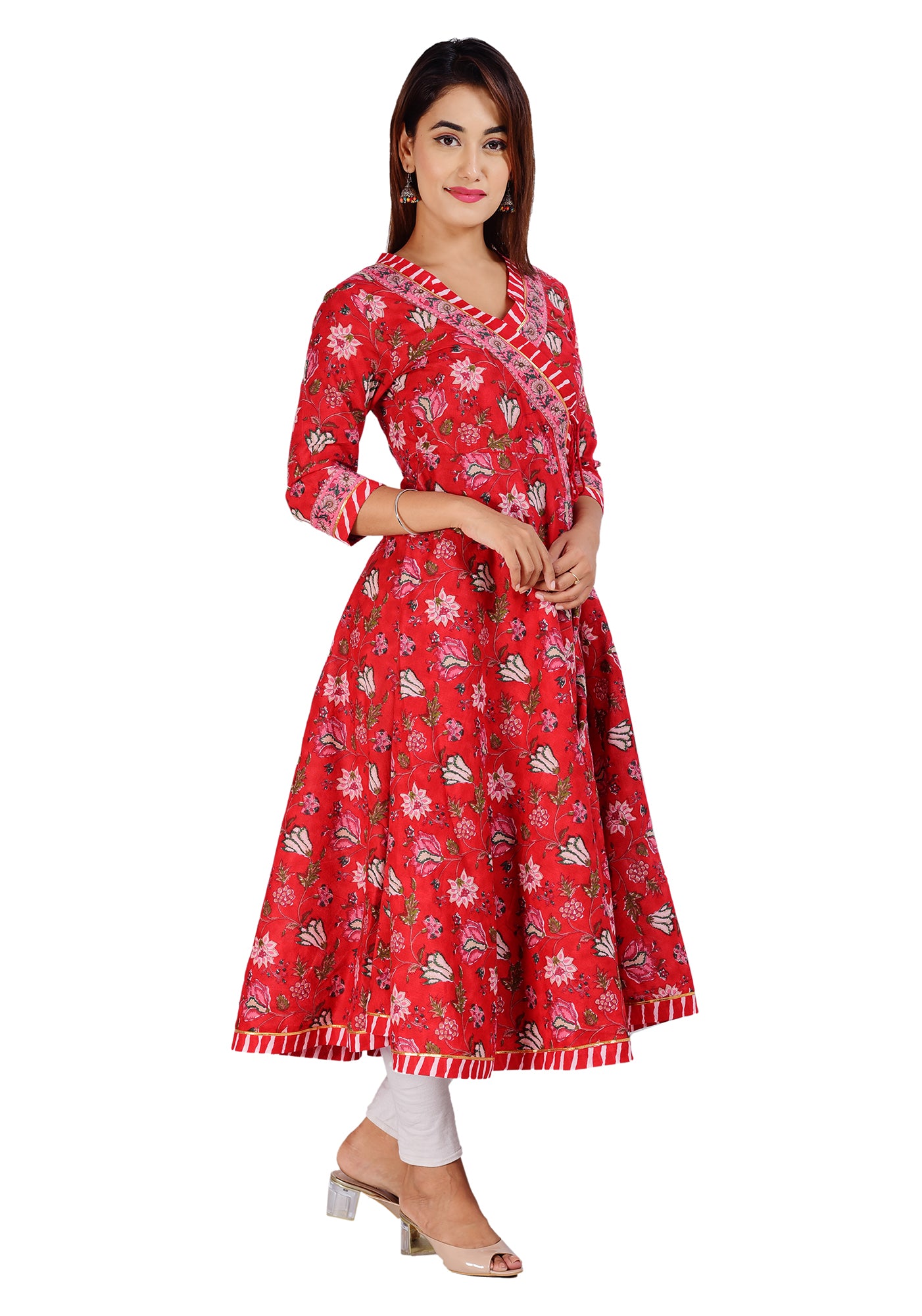 Rajasthani Heritage Red Angrakha Kurta for Women