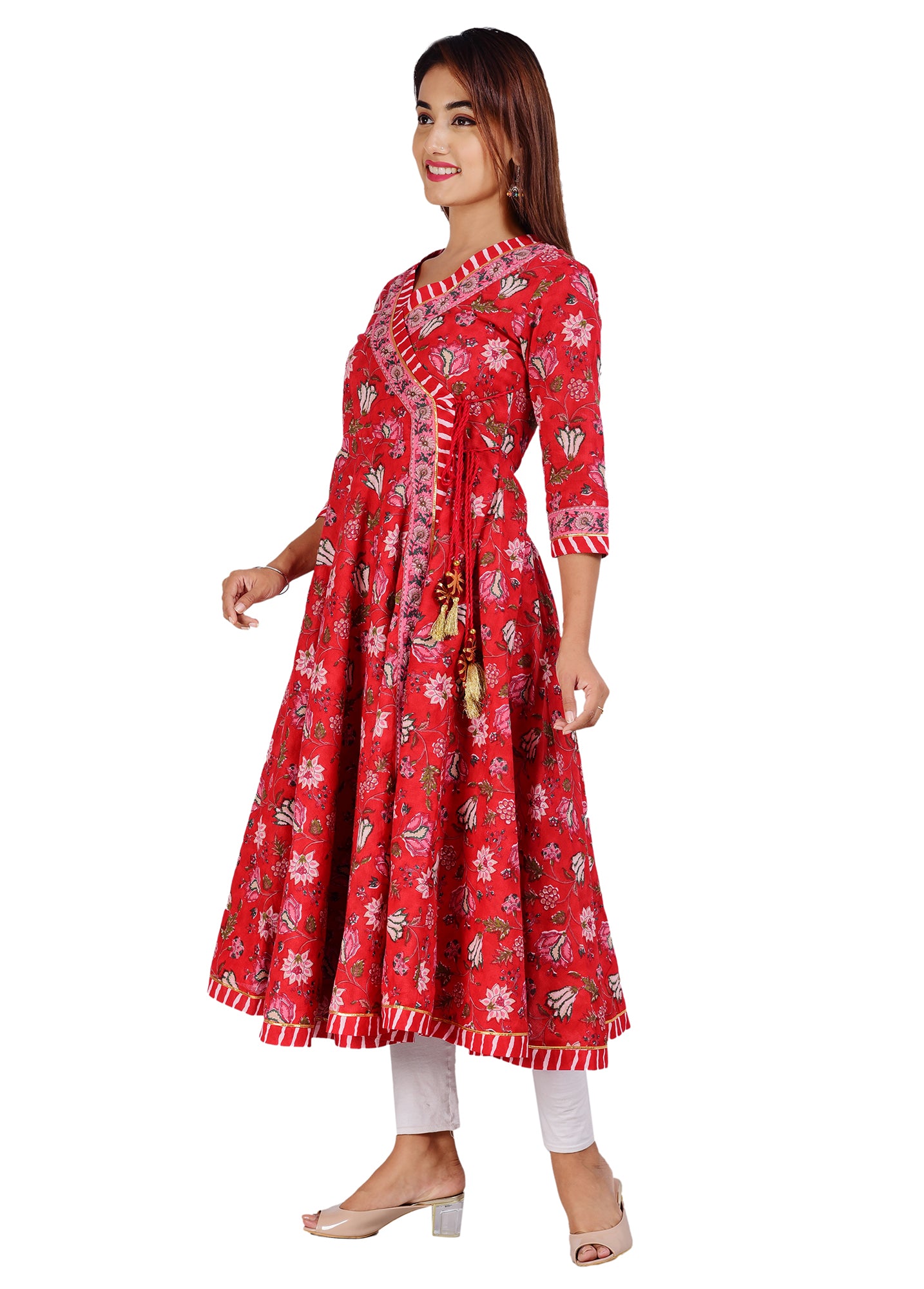 Rajasthani Heritage Red Angrakha Kurta for Women