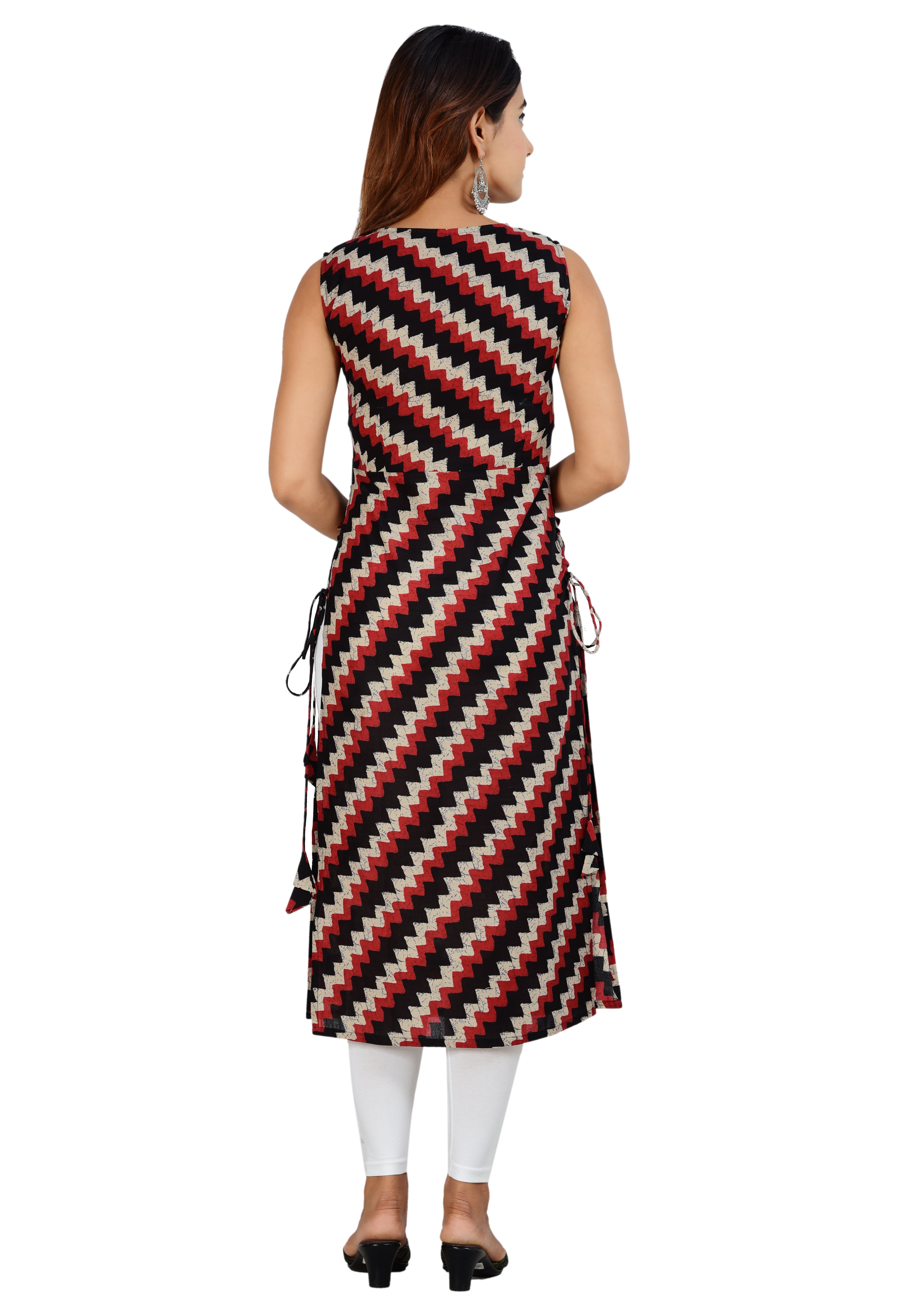 Sleeveless Zigzag Side-Tie Cotton Kurti for Women