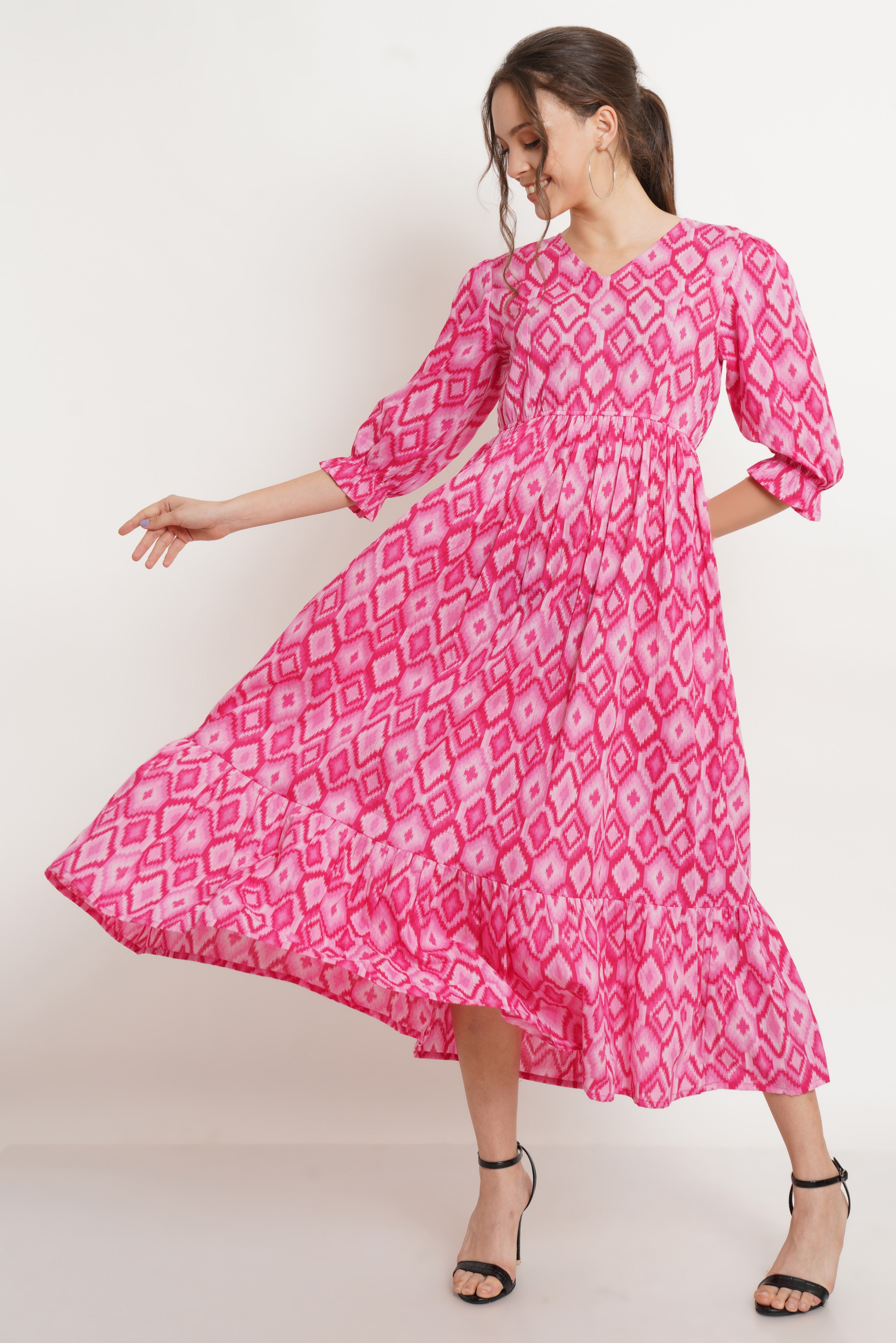 Handcrafted Rajasthani Ikat Cotton Dress for Women M