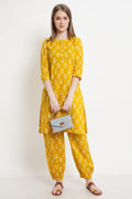 Ensemble Kurta et Palazzo en coton jaune moutarde pour femme