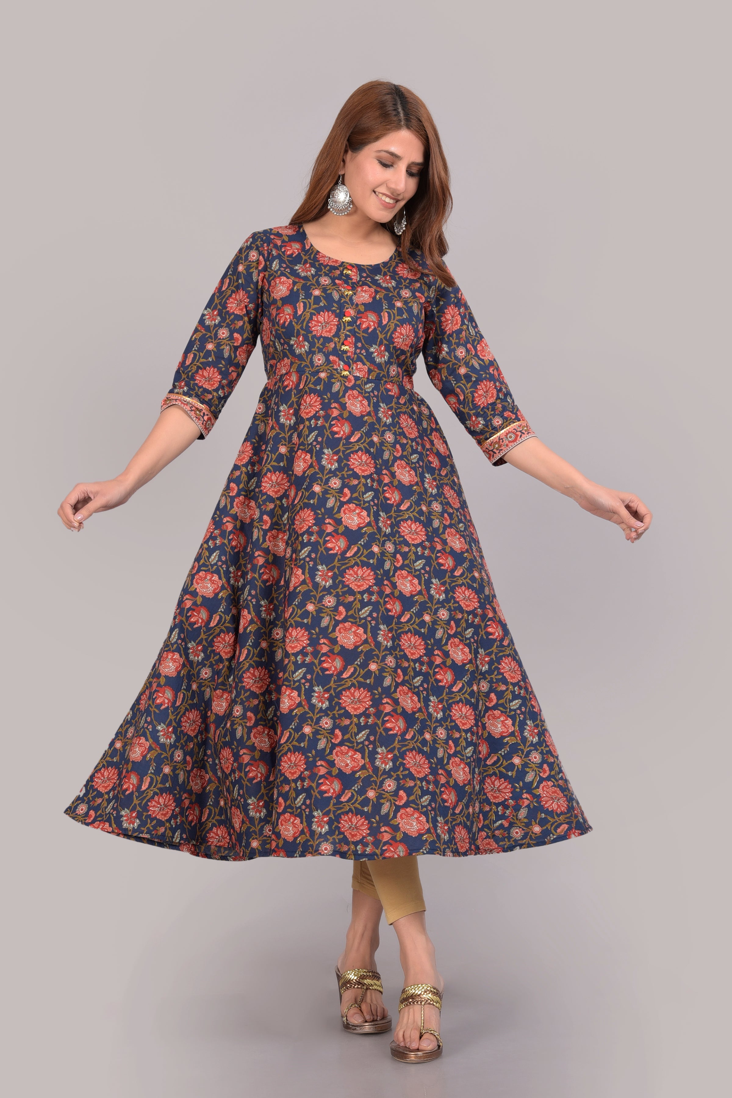Lässiges Kurti aus Baumwolle mit Doodle-Print für Damen