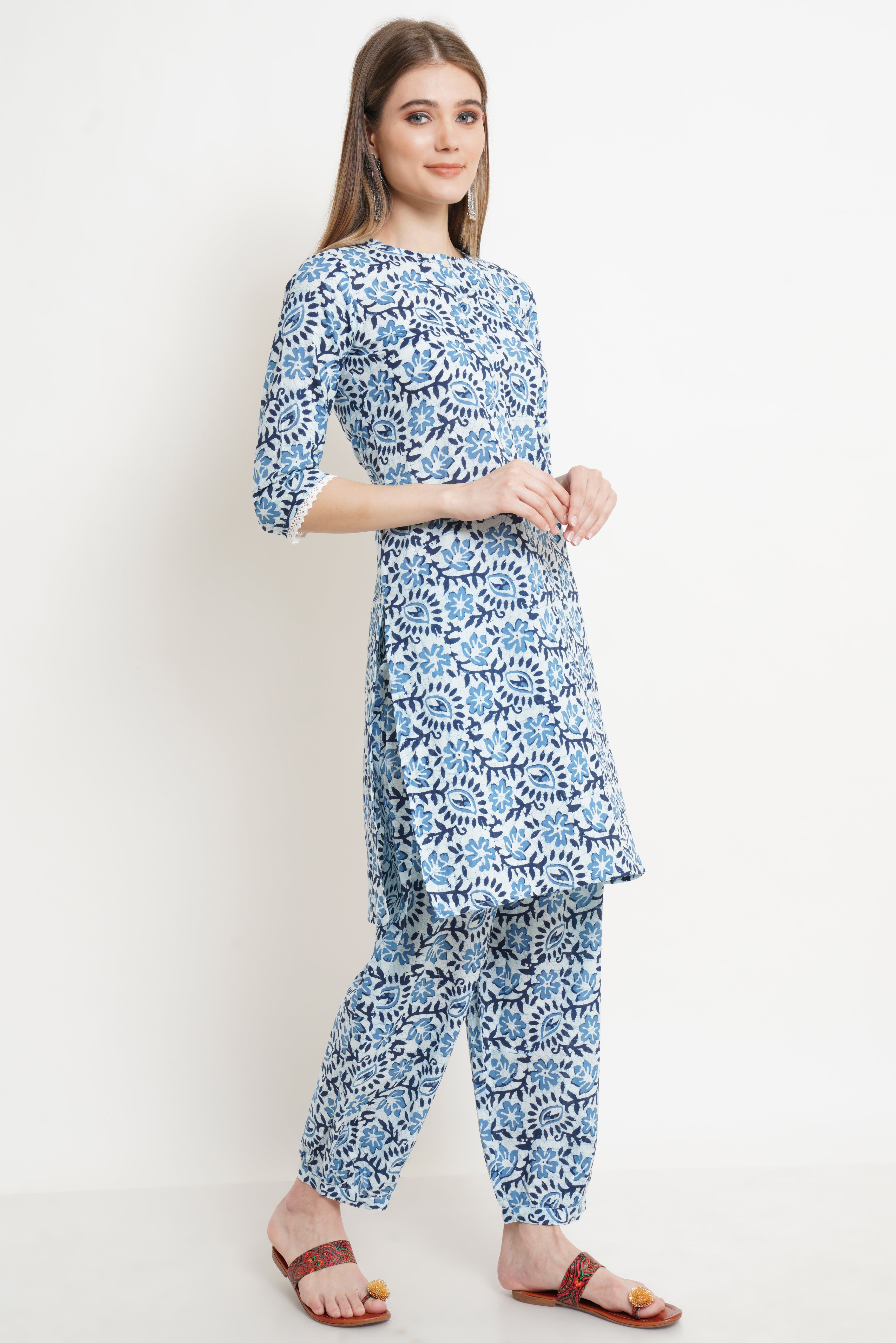 Ensemble Kurta et Palazzo en coton jaune moutarde pour femme