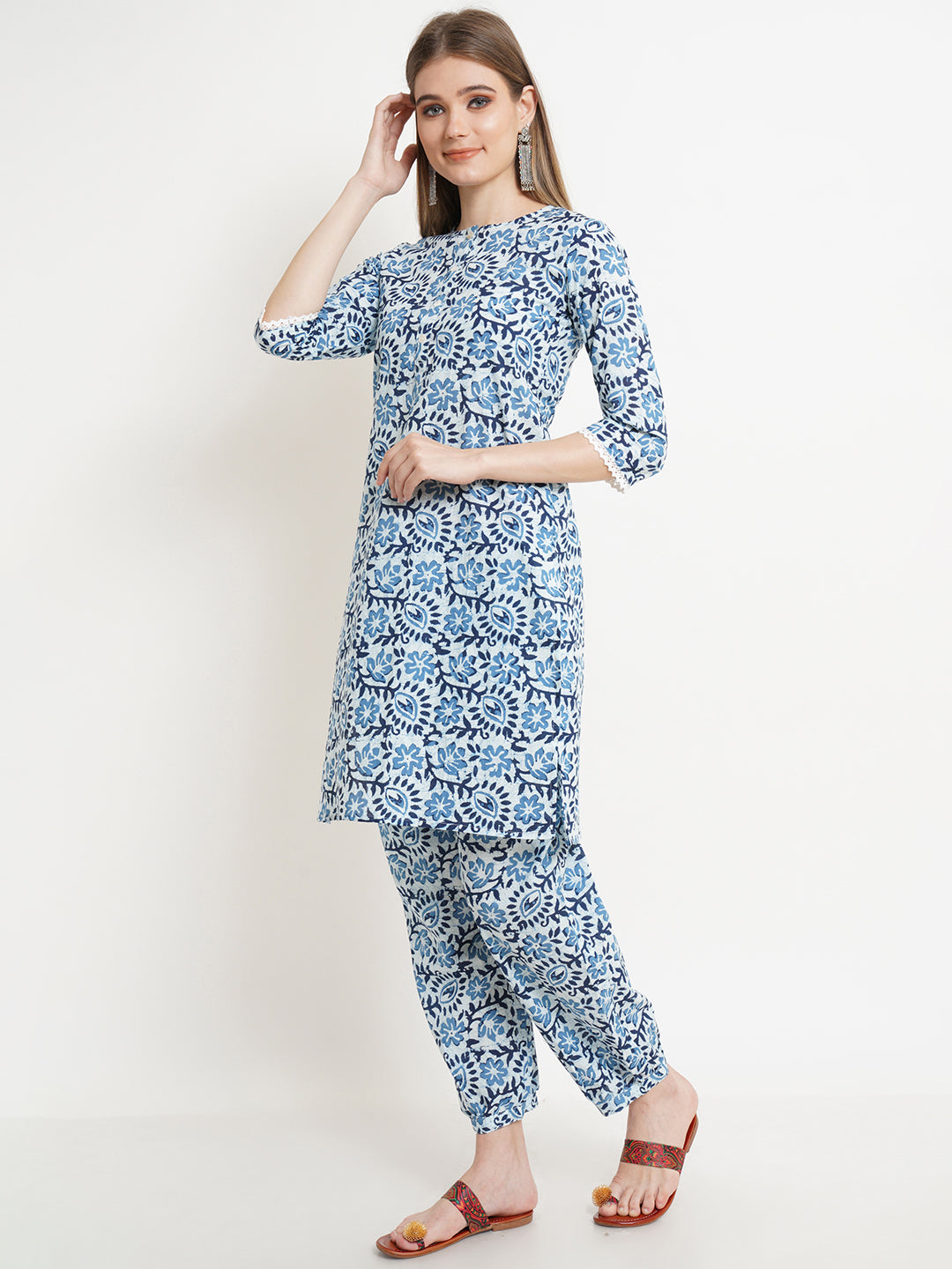 Ensemble Kurta et Palazzo en coton jaune moutarde pour femme