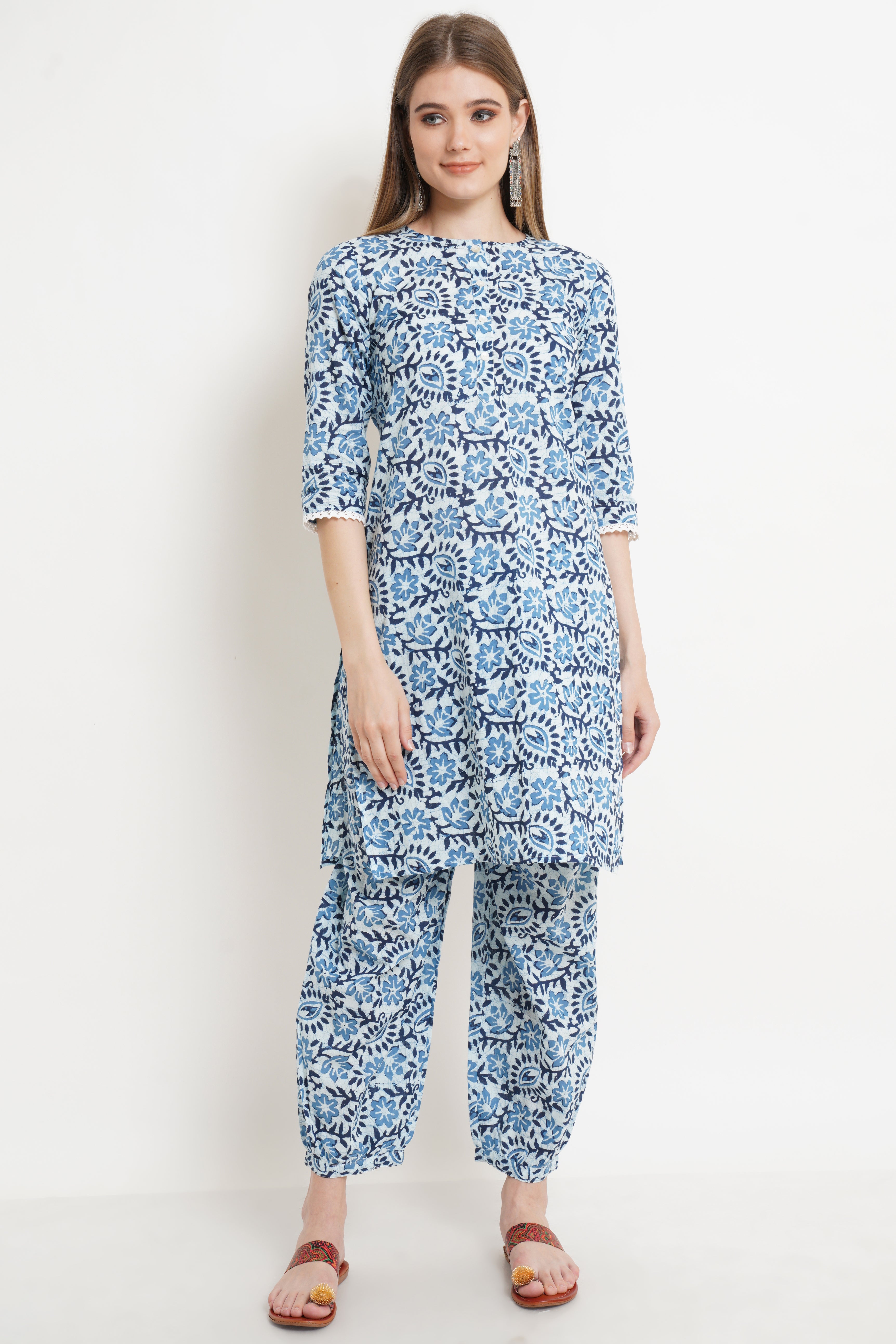 Ensemble Kurta et Palazzo en coton jaune moutarde pour femme