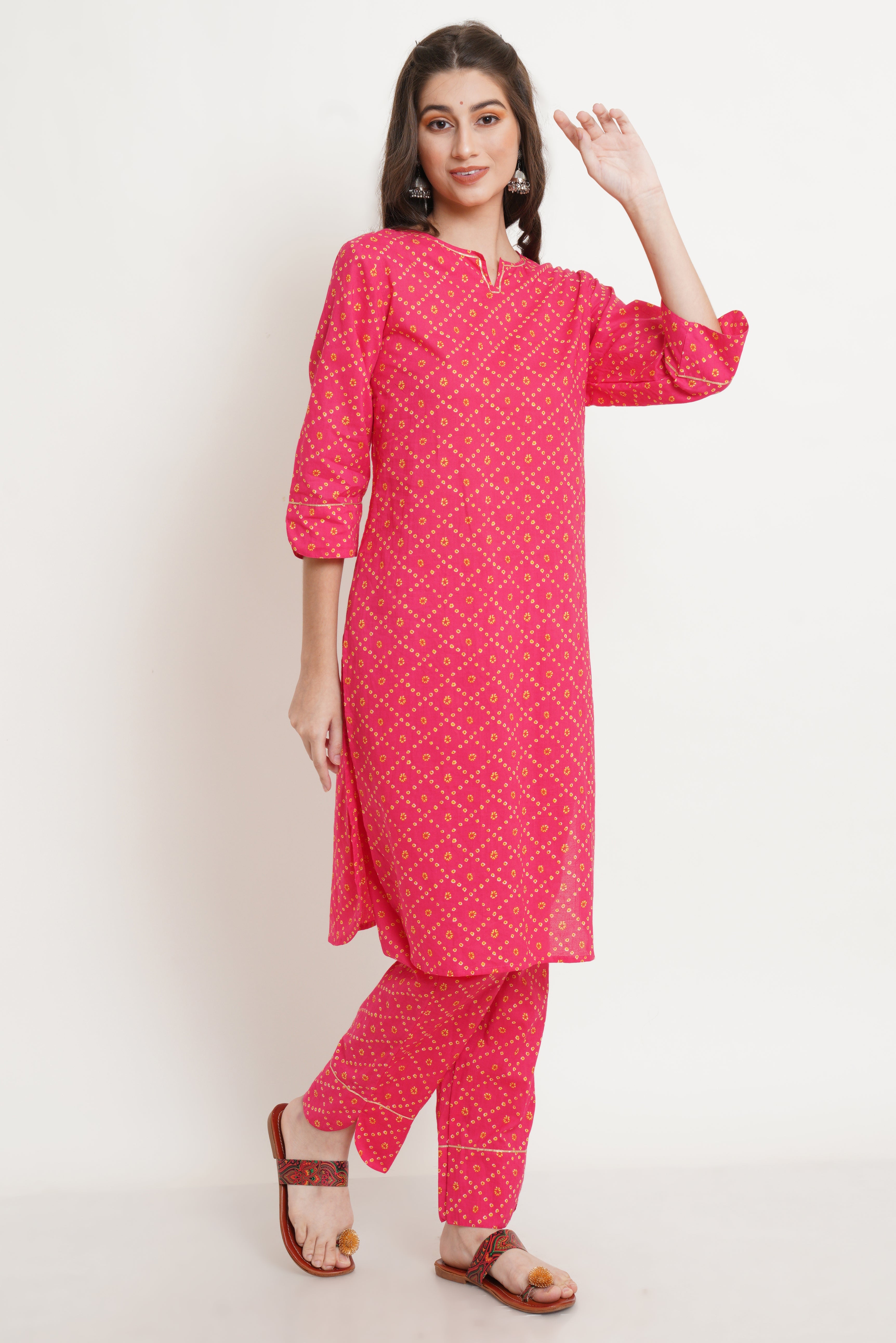 Banhej Print Cotton Kurta and Pants Set for Women