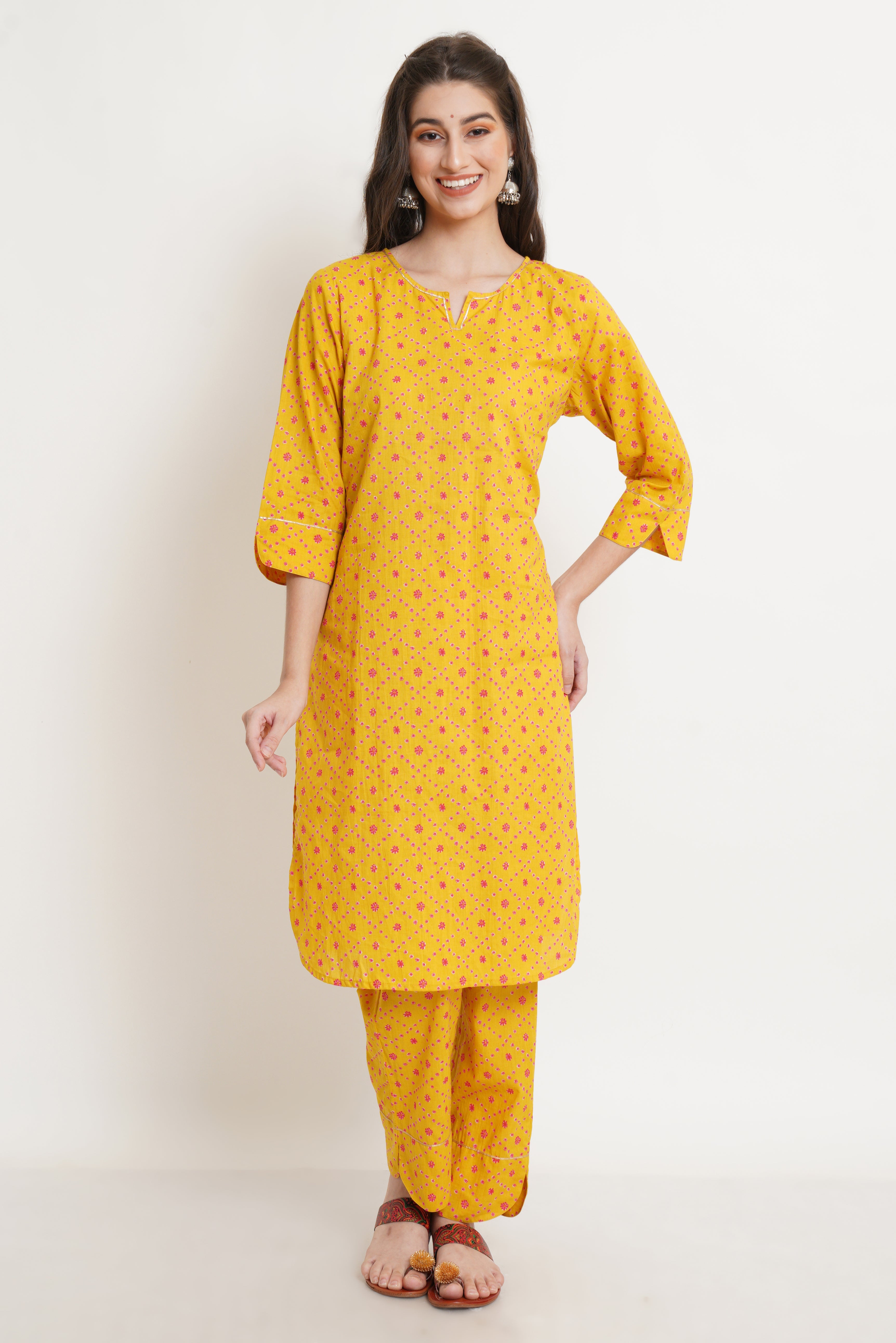 Banhej Print Cotton Kurta and Pants Set for Women