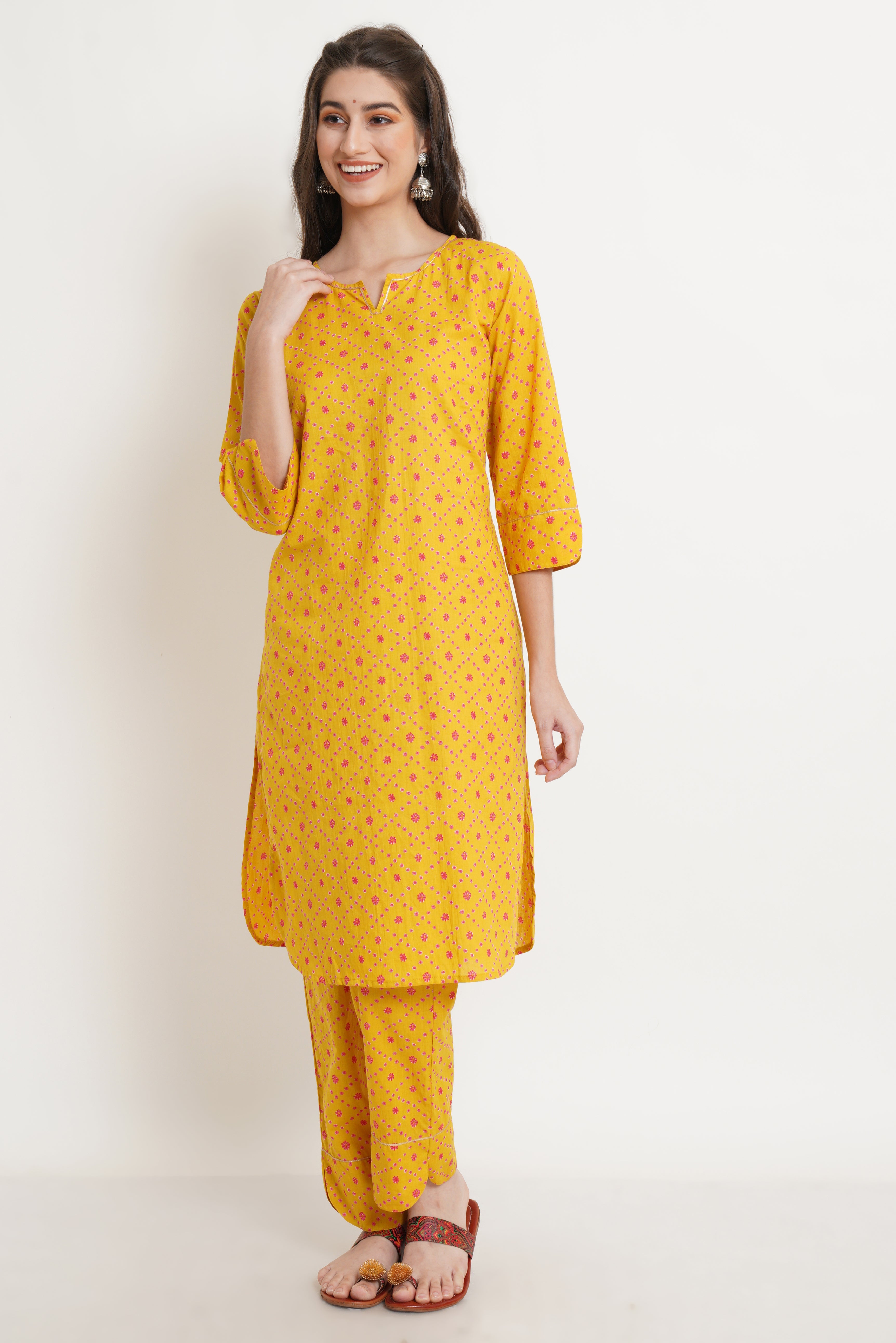 Banhej Print Cotton Kurta and Pants Set for Women