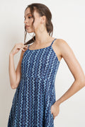 Geometrisches blaues Baumwollkleid für Damen