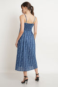 Geometrisches blaues Baumwollkleid für Damen