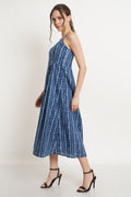 Geometrisches blaues Baumwollkleid für Damen