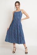 Geometrisches blaues Baumwollkleid für Damen