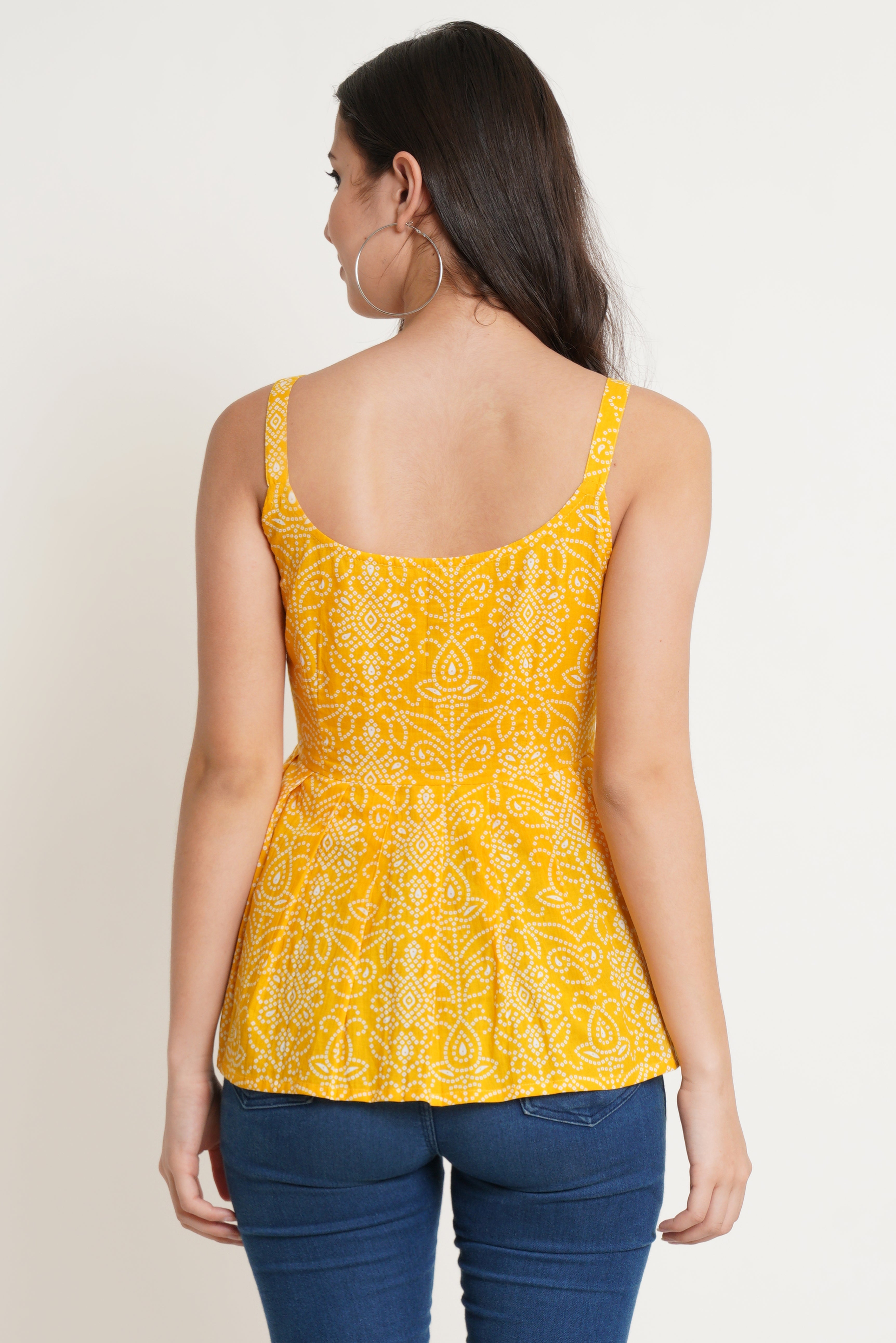 Strappy Sleeveless Cotton Bandhani Top For Women