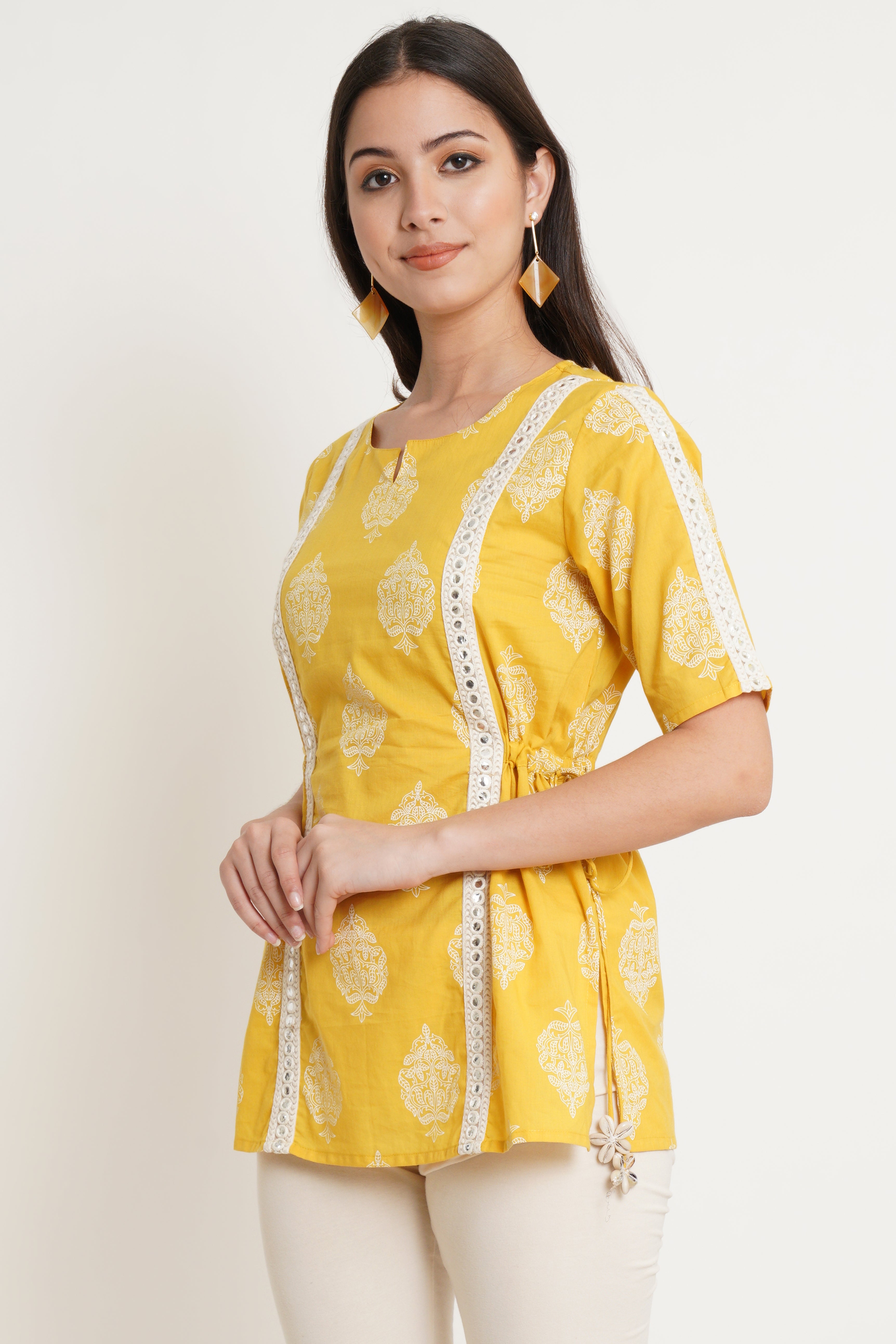 Jaipuri Cotton Top with Intricate Lace for Women