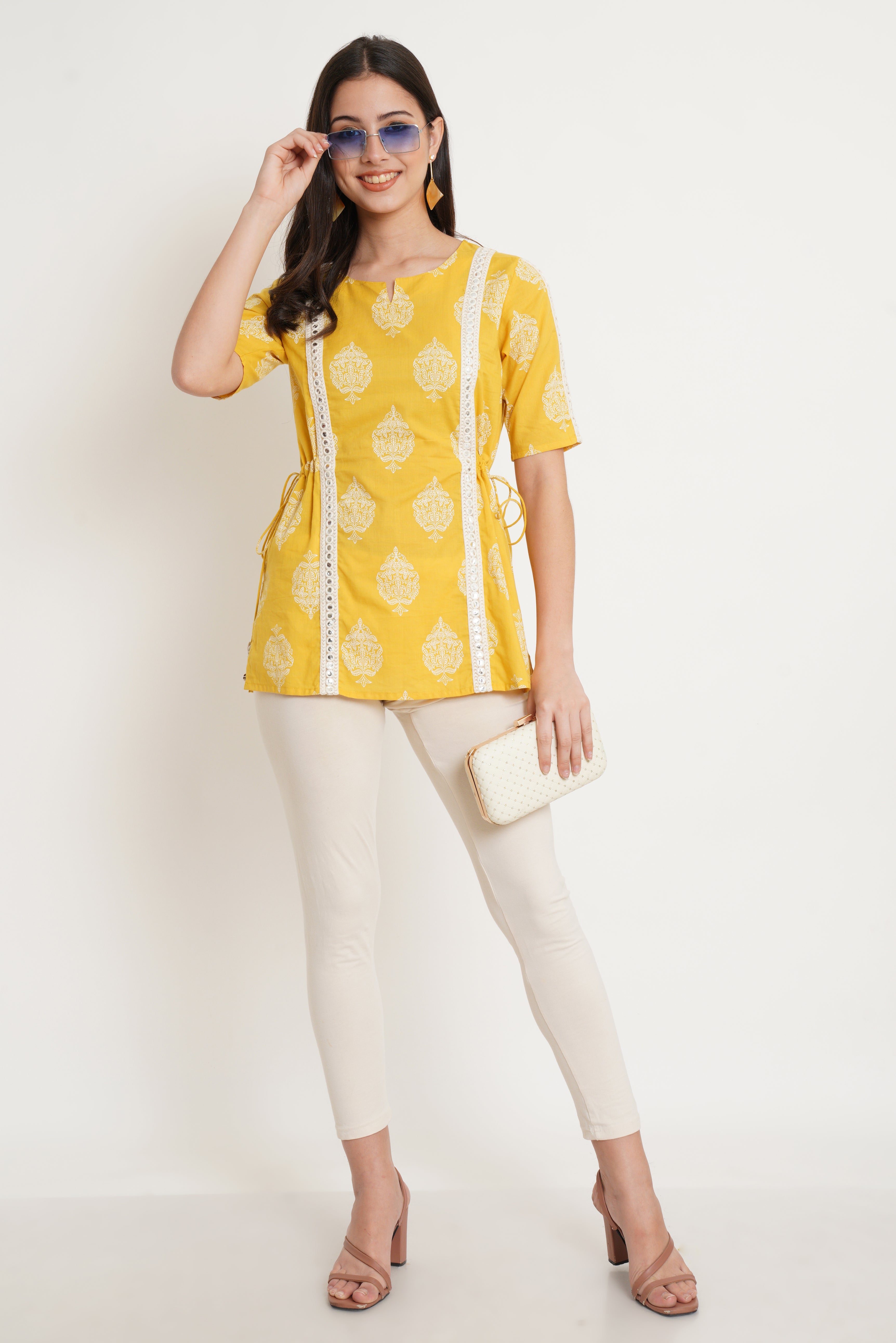 Jaipuri Cotton Top with Intricate Lace for Women