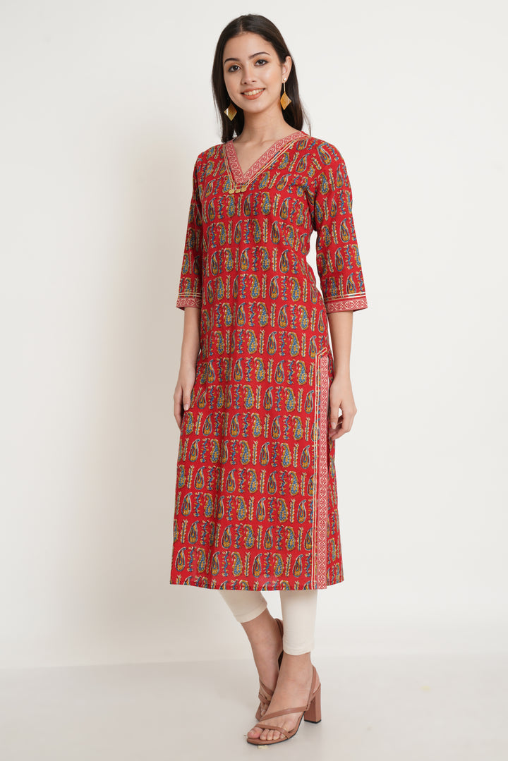 Lässiges Kurti aus Baumwolle mit Doodle-Print für Damen