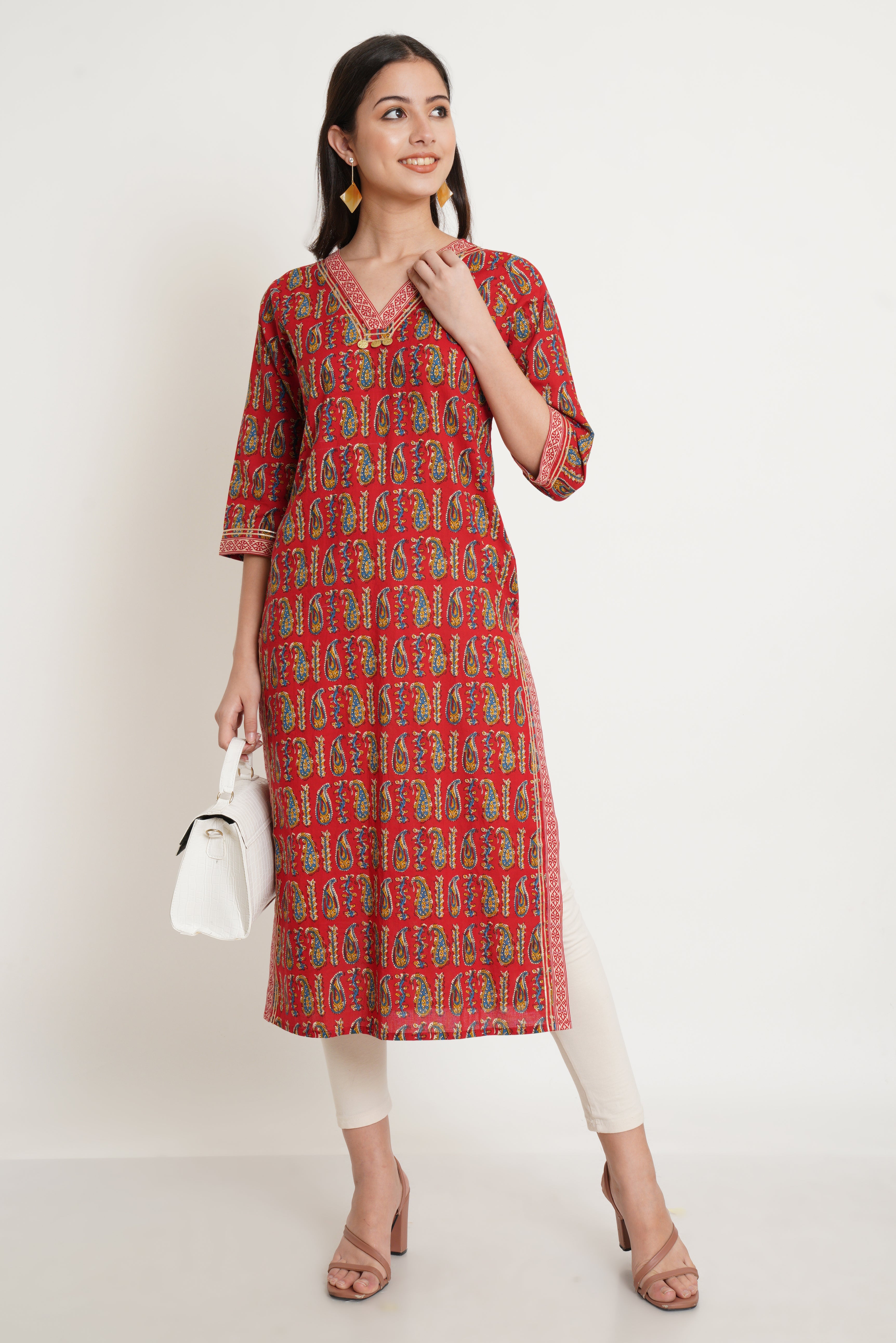 Pure Jaipuri Cotton Kurta with Paisley Print for Women