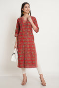 Lässiges Kurti aus Baumwolle mit Doodle-Print für Damen