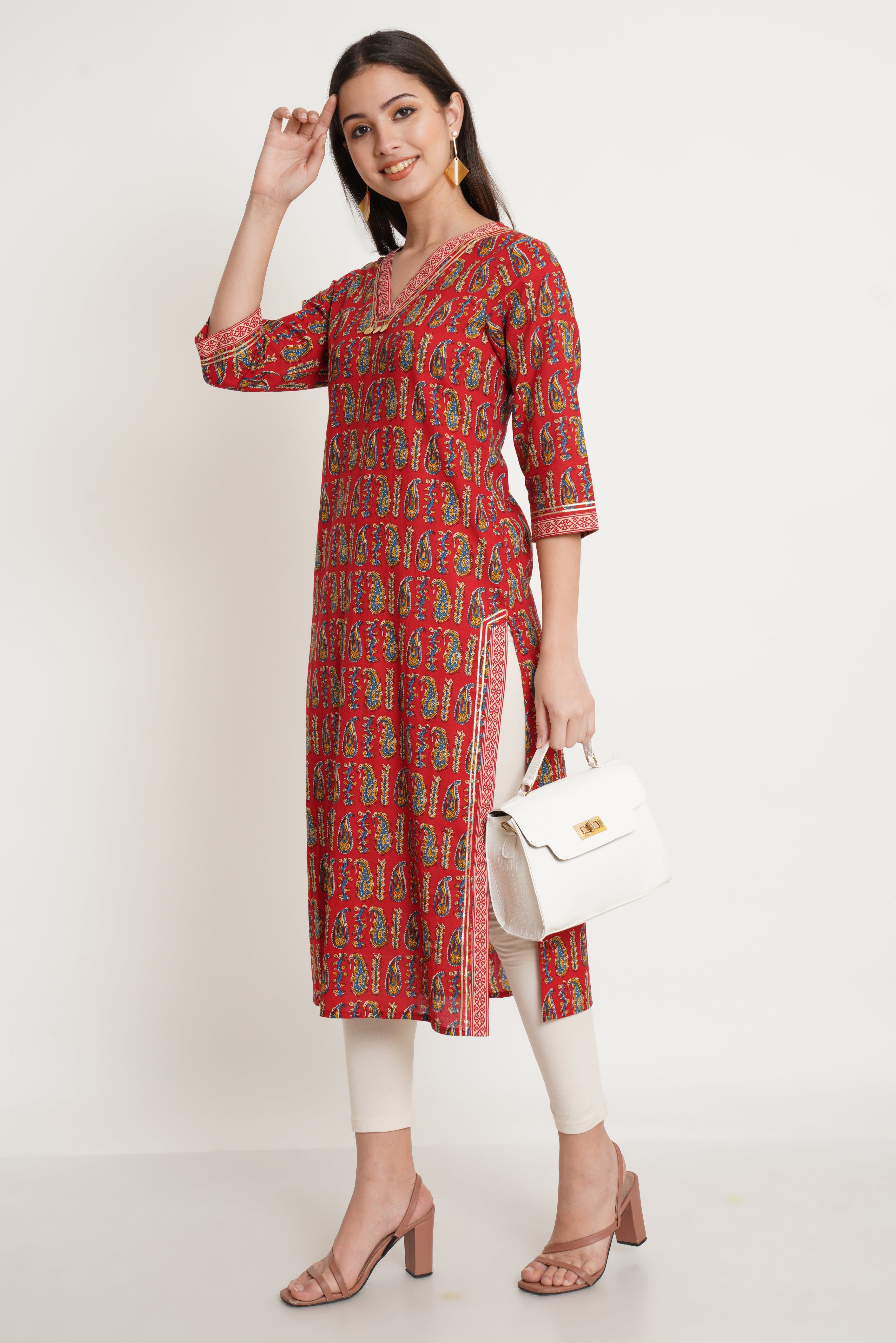 Pure Jaipuri Cotton Kurta with Paisley Print for Women