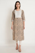 Beige Traditional Jaipuri Kurta For Women