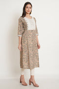 Beige Traditional Jaipuri Kurta For Women
