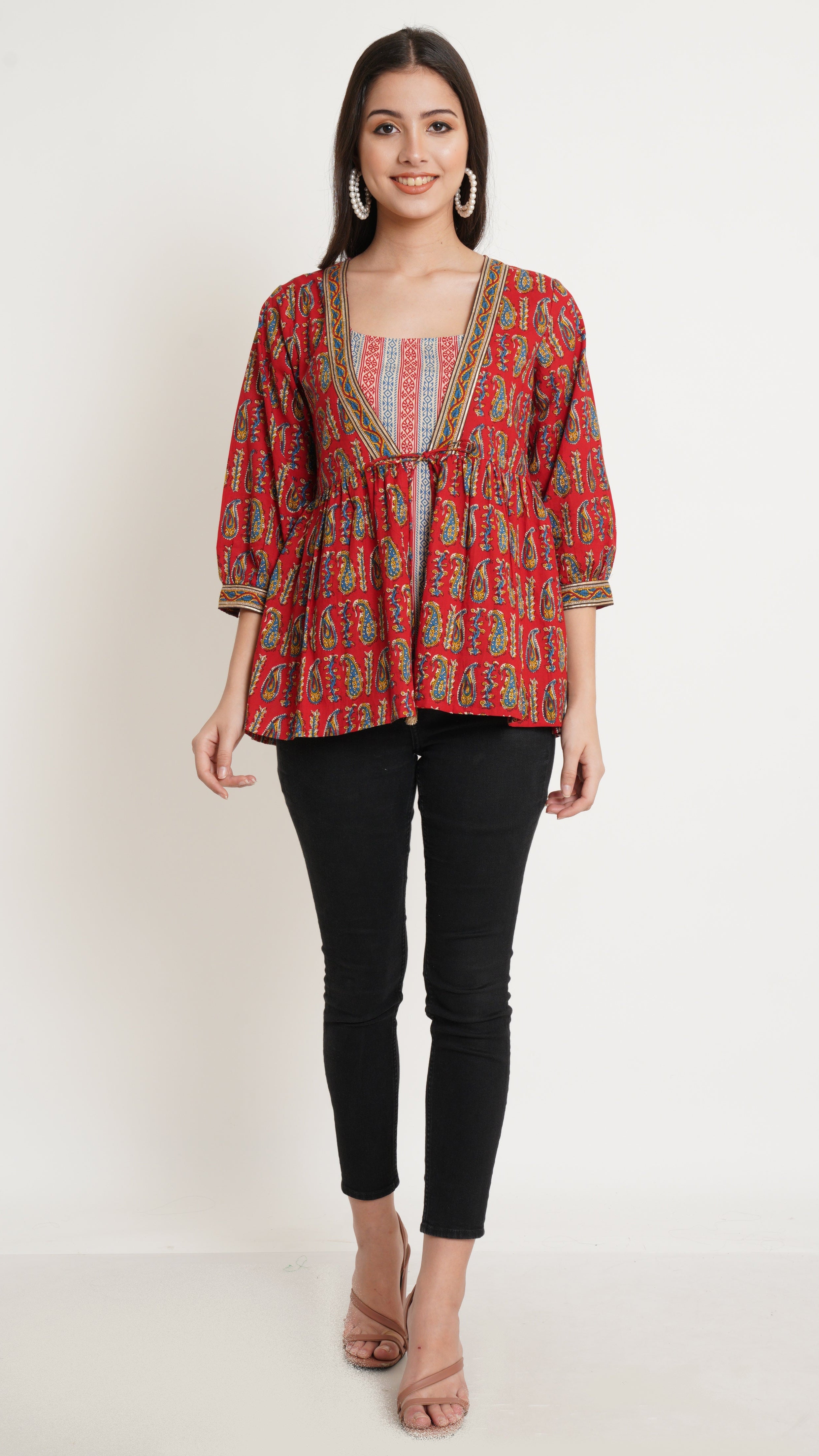 Rajasthani Style Cotton Jacket Top with Strappy Inner for Women