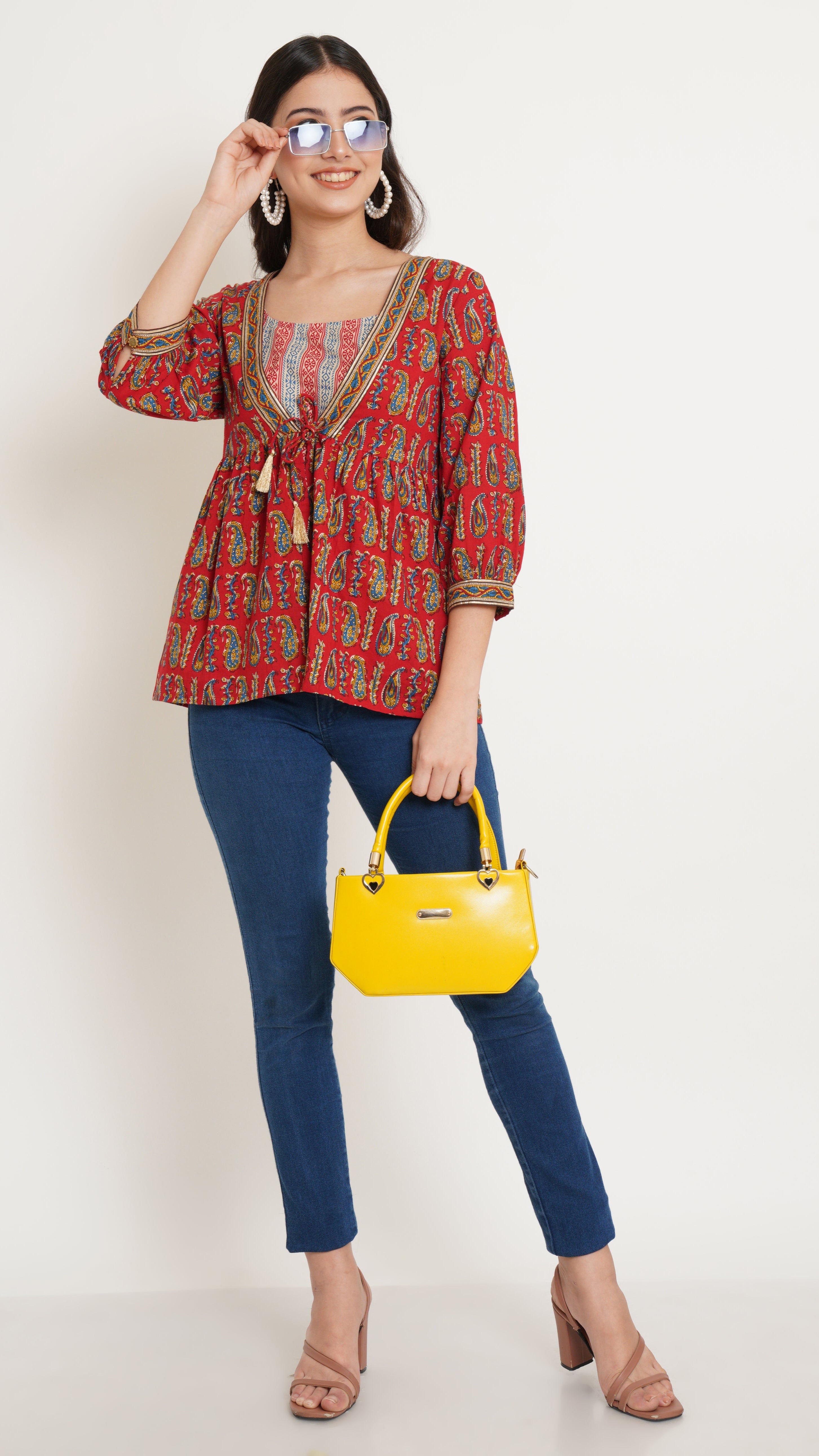 Rajasthani Style Cotton Jacket Top with Strappy Inner for Women